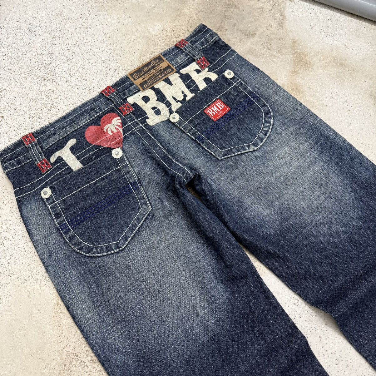 Japanese Brand Wide Leg Unisex Blue Moon Blue Whisker Printed Denim Pants Size US 29 - 10 Thumbnail