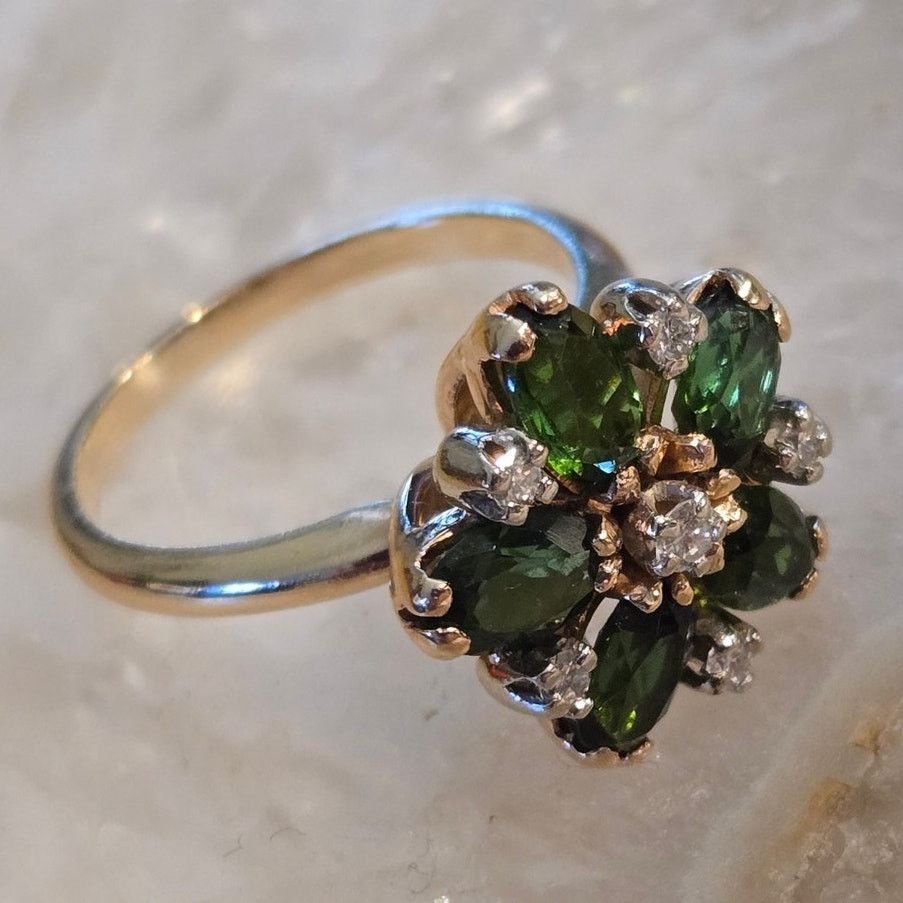 Hysteric Glamour 14K Yellow Gold Green Tourmaline & Diamond Daisy Cluster Size ONE SIZE - 11 Thumbnail