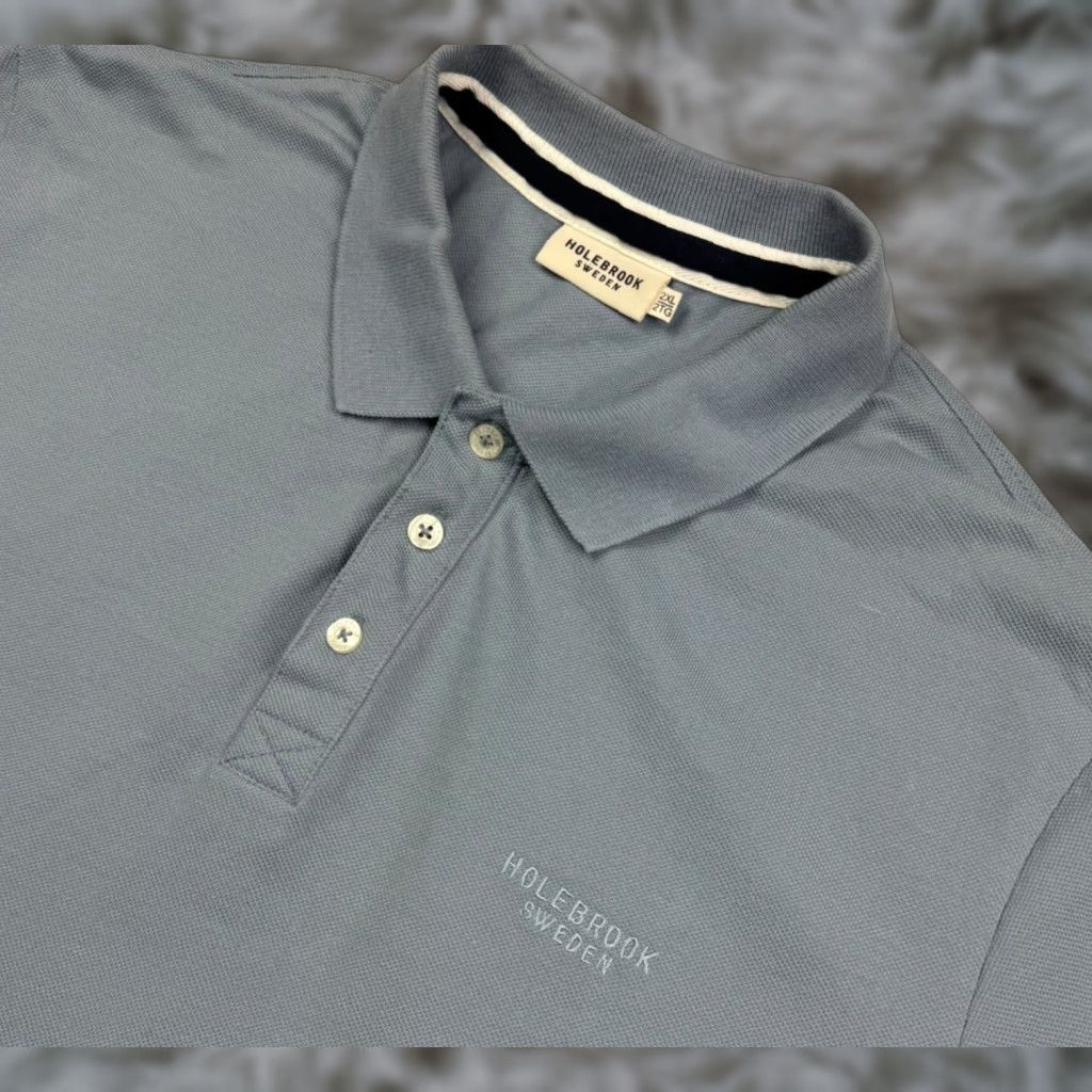 Holebrook Polo Shirt Gray 2XL Men's Organic Cotton S/S Button Collared Shirt