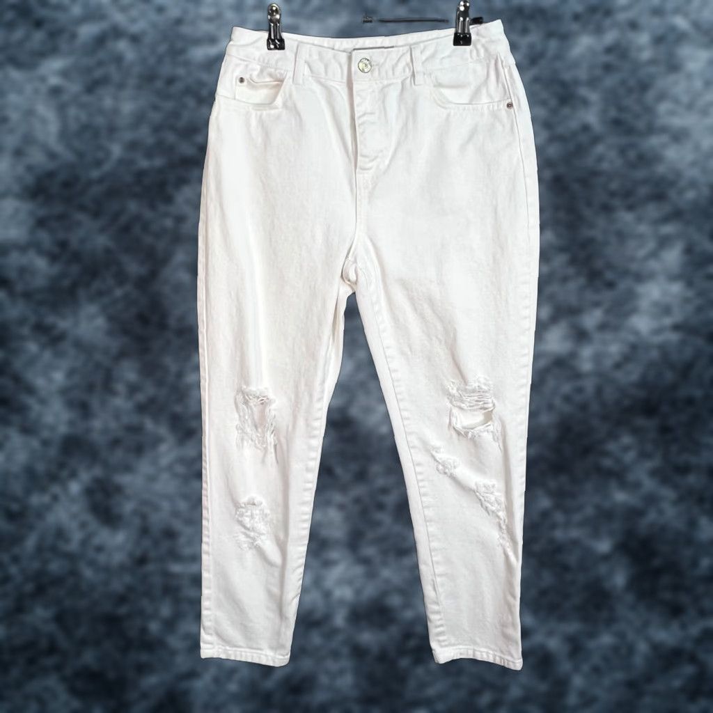 Topshop VINTAGE Topshop Mom White High-Rise Distressed Jeans 28 x 30 Cotton Denim Womens Size 28" / US 6 / IT 42 - 1 Thumbnail