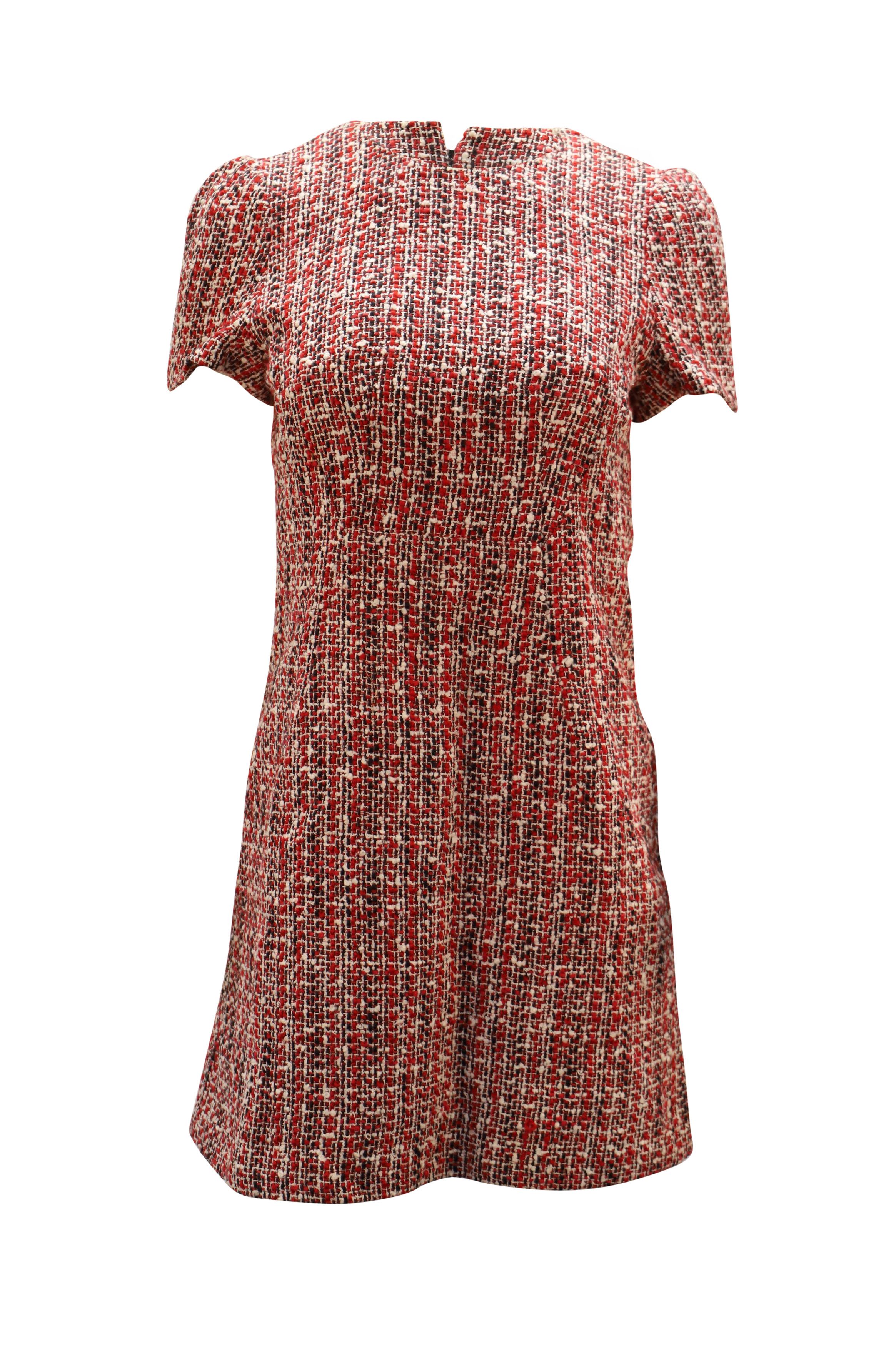 Alexander McQueen Alexander McQueen Tweed Shift Dress in Red Cotton Size XXS / US 00 / IT 34 - 1 Thumbnail