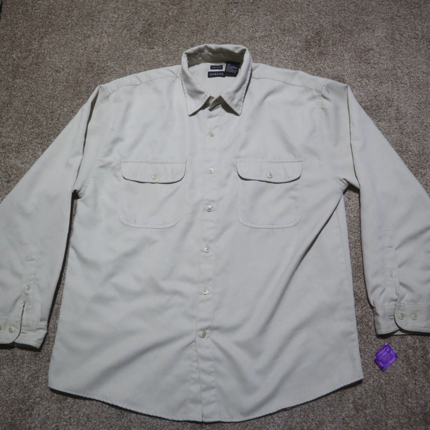 George George Shirt Mens M Beige Suede Button-Up Pocket Collared L Large Size US M / EU 48-50 / 2 - 2 Thumbnail