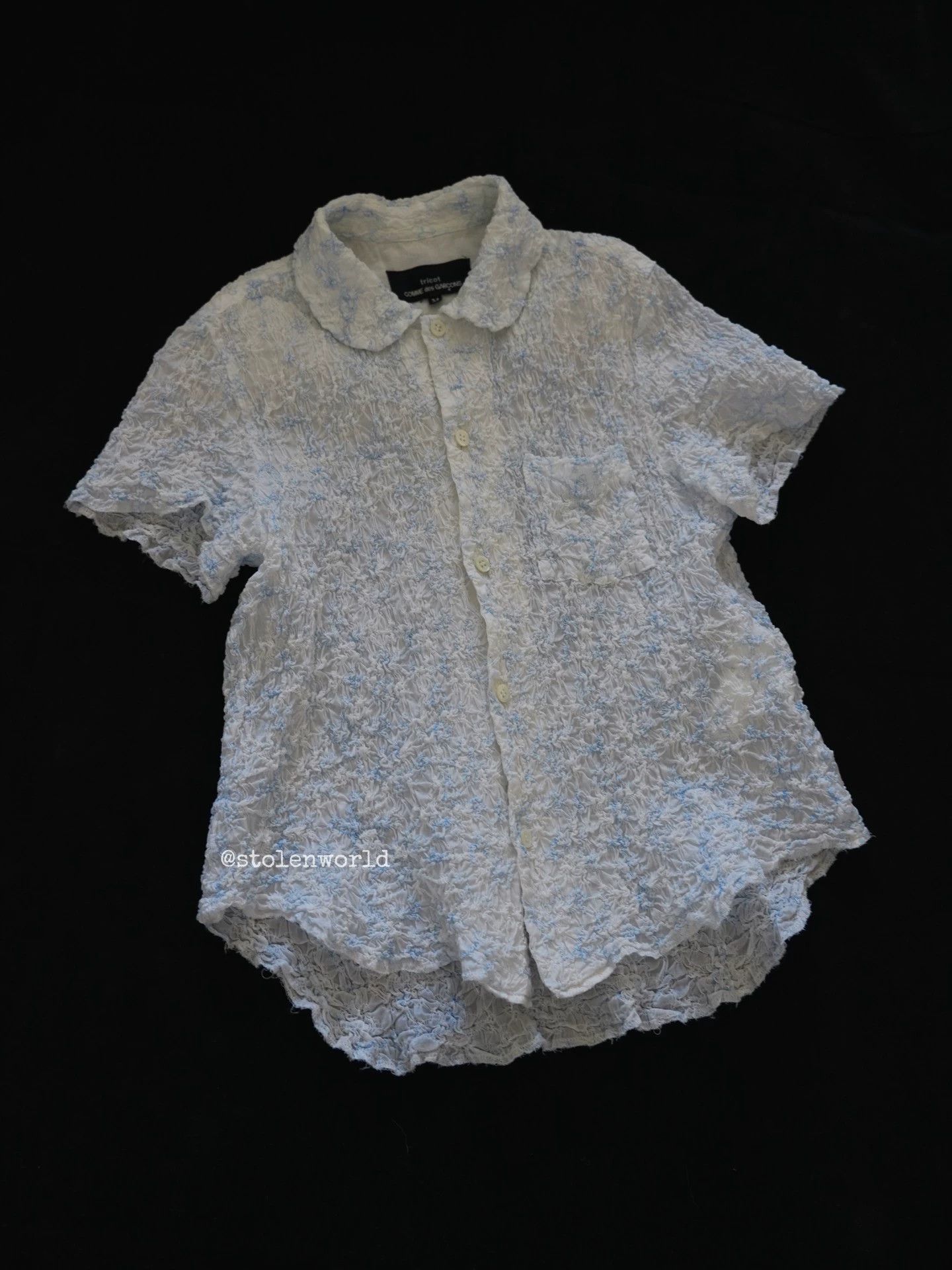 Comme des Garcons CDG tricot 2017ss Light Blue Embroidered Pleated Shirt Size M / US 6-8 / IT 42-44 - 3 Thumbnail
