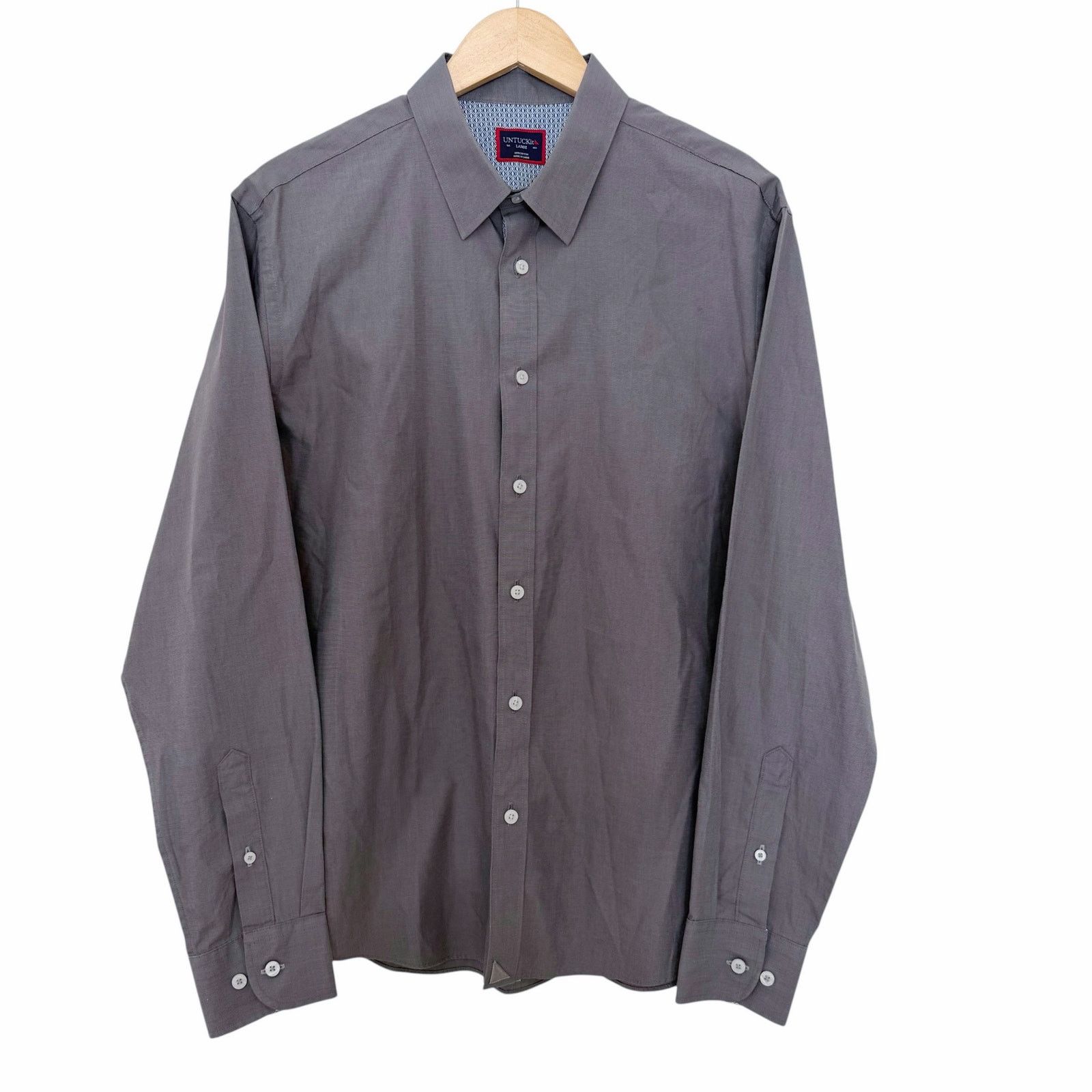 UNTUCKit Untuckit Gray Flip Cuff Cotton Long Sleeve Button Down Sz L Size US L / EU 52-54 / 3 - 2 Thumbnail