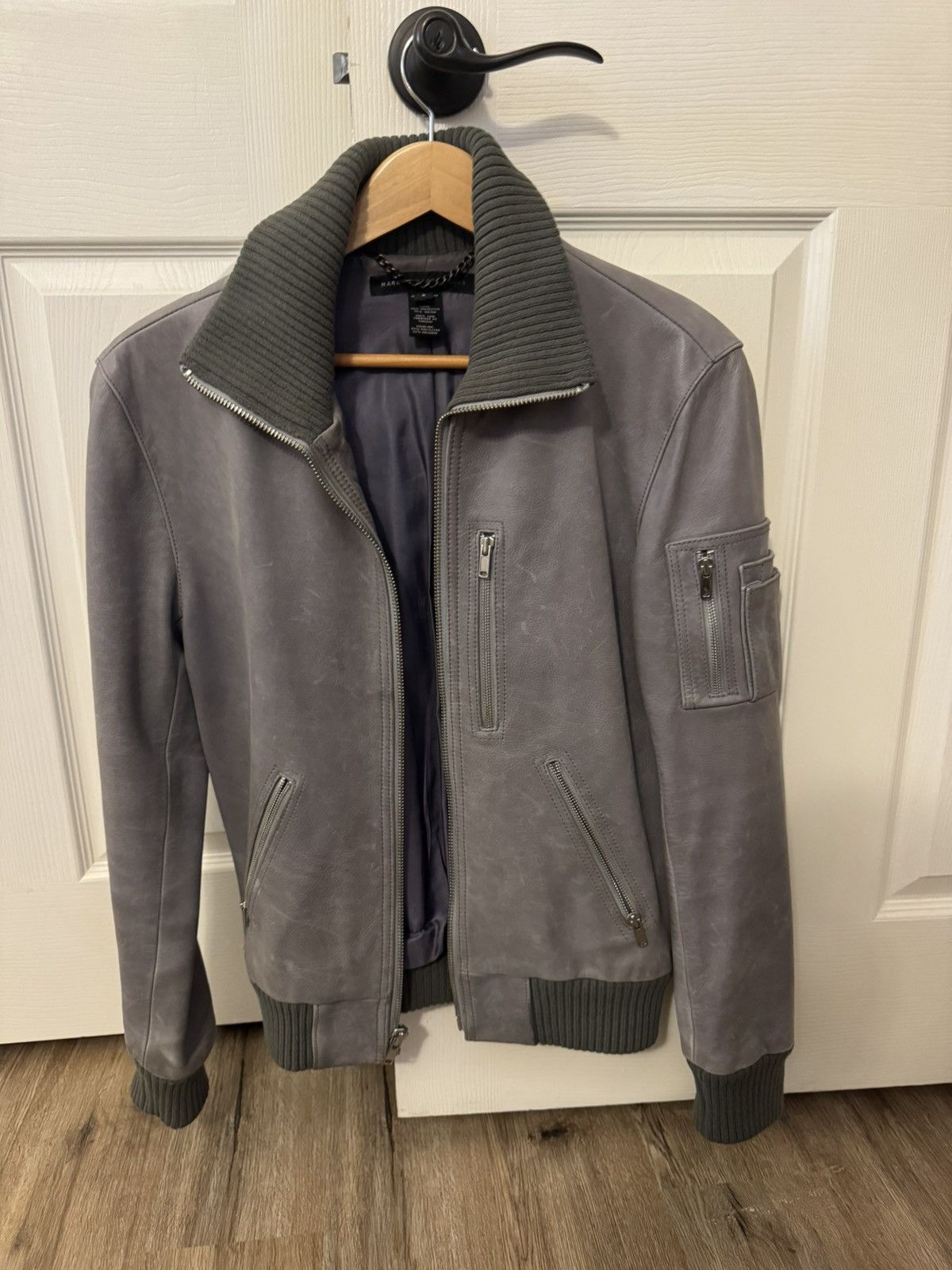 Grey leather fitted jacket