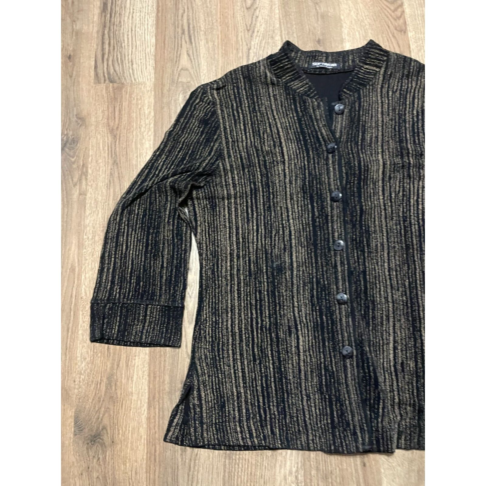 Vintage Softwear by Mark Singer Shirt Women's SML Black Gold Striped Button Up Shirt, Gold, Casual, Button Up, Ladies, S, Regular Fit Size S / US 4 / IT 40 - 4 Thumbnail