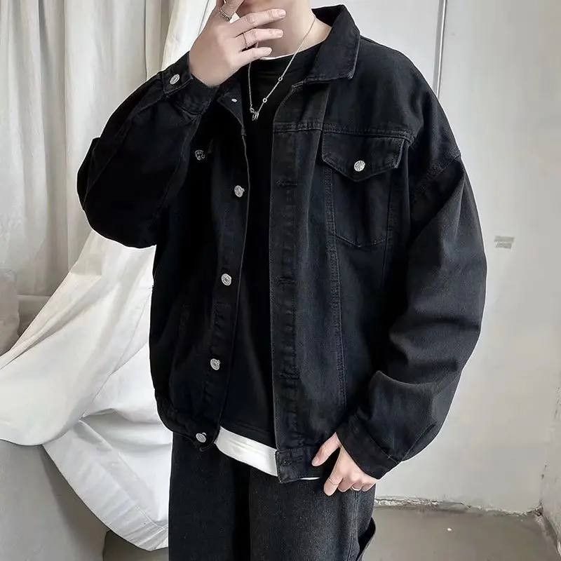 image of Vintage Casual Stylish Denim Jacket in Black, Men's (Size Medium)