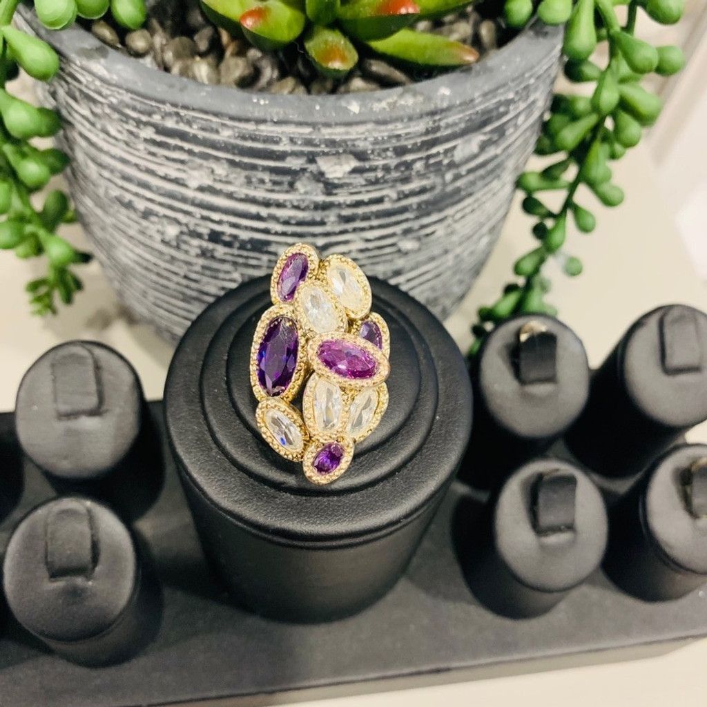 Vintage Gorgeous Sterling Silver Ring with amethyst stones Size ONE SIZE - 1 Thumbnail