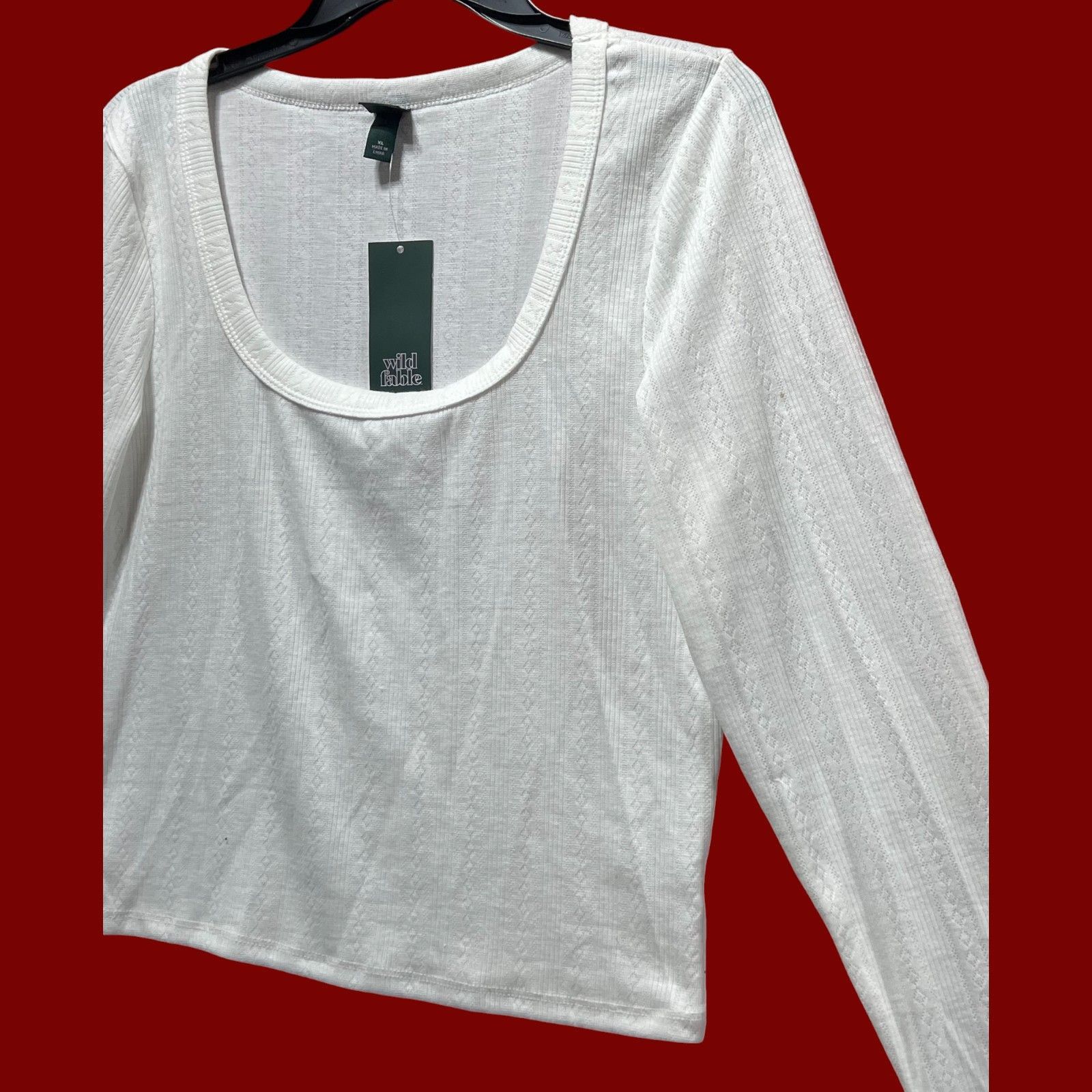 Other Wild Fable - Women's Long Sleeve Pointelle T-Shirt - White - Size XL / US 12-14 / IT 48-50 - 13 Thumbnail
