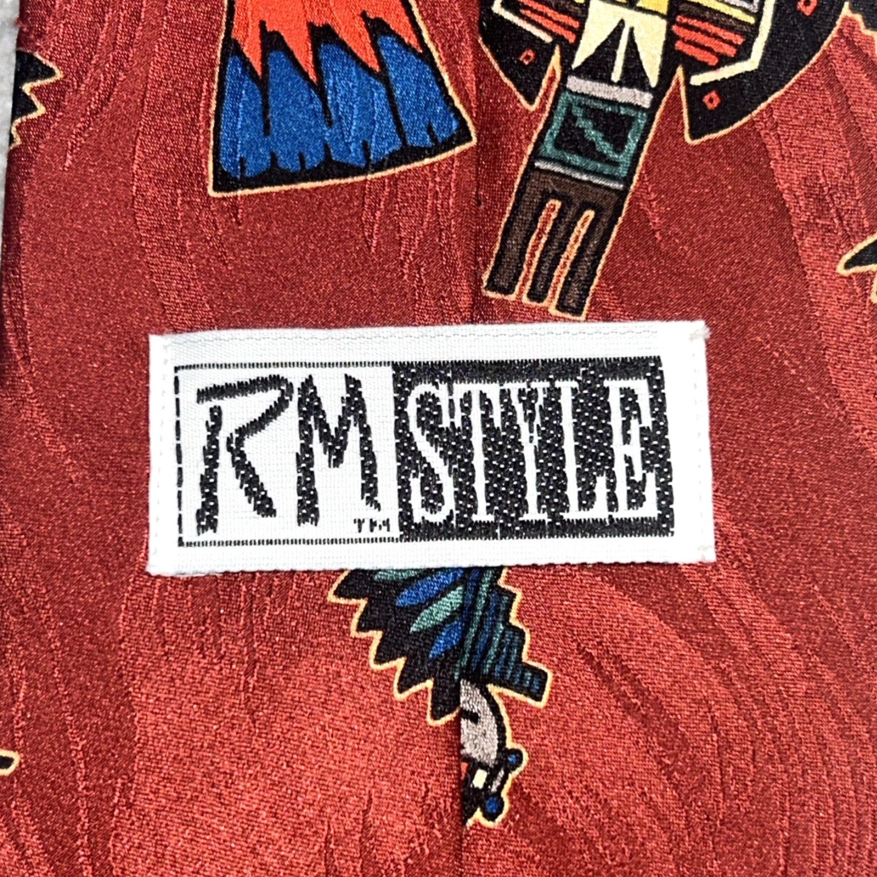 Vintage VINTAGE RM STYLE Thunderbirds Kachina 100% Silk Men Tie Dark Red 1994 Size ONE SIZE - 4 Thumbnail