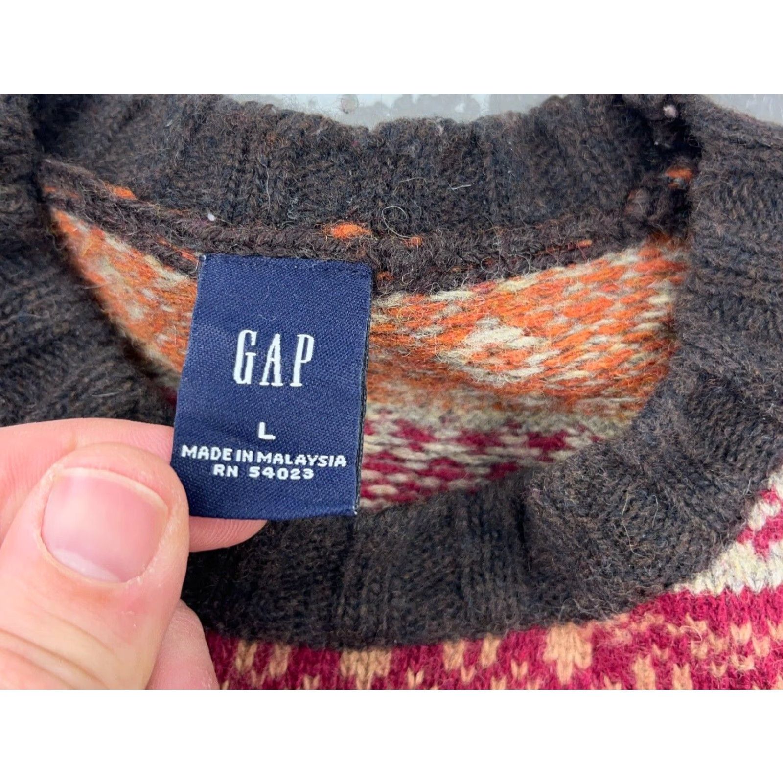 Gap Gap Sweater Men Large Red Fair Isle Knit Pullover Lightweight Wool Chunky-Knit Size US L / EU 52-54 / 3 - 4 Thumbnail