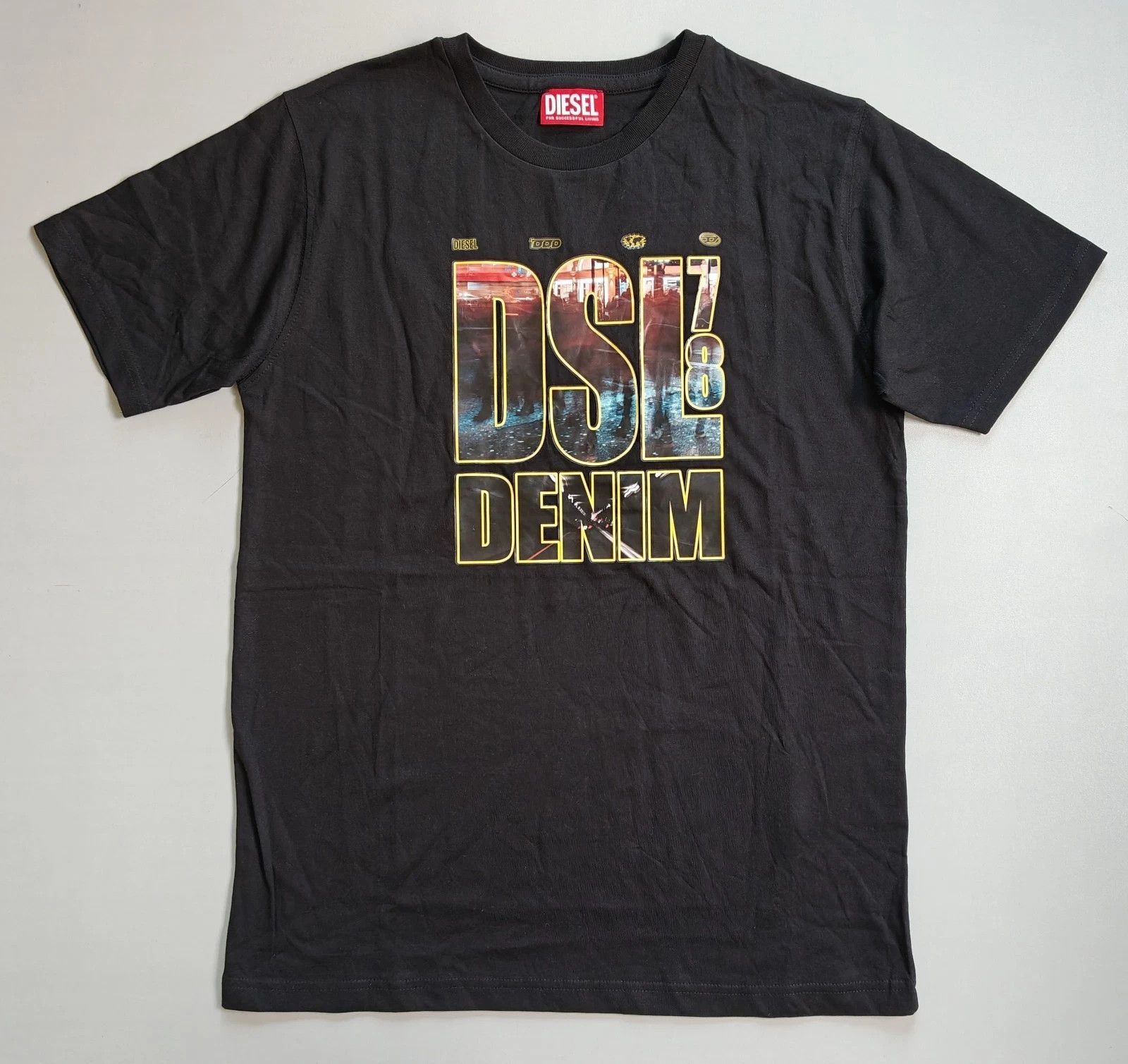 Diesel DIESEL Black T-shirt with DSL 78 Denim print T 4160 Size US M / EU 48-50 / 2 - 2 Thumbnail
