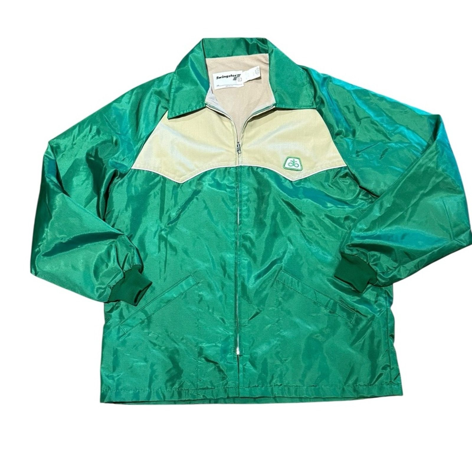 Vintage Swingster Large Green and Cream Windbreaker Jacket