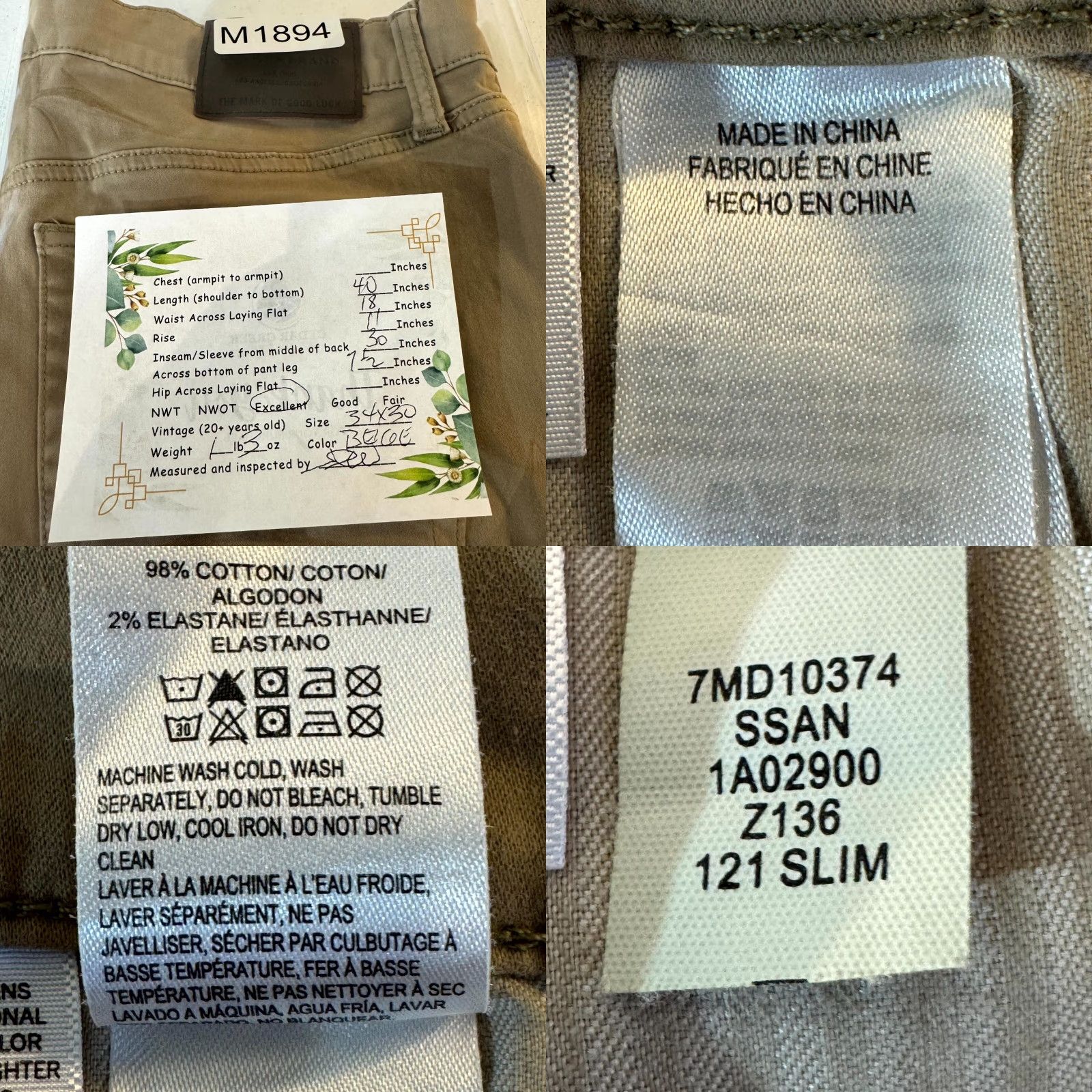Lucky Brand Lucky Brand 121 Jeans Beige Denim Mid-Rise Slim Straight Leg 34/30 Mens Regular Size Size US 34 / EU 50 - 8 Thumbnail