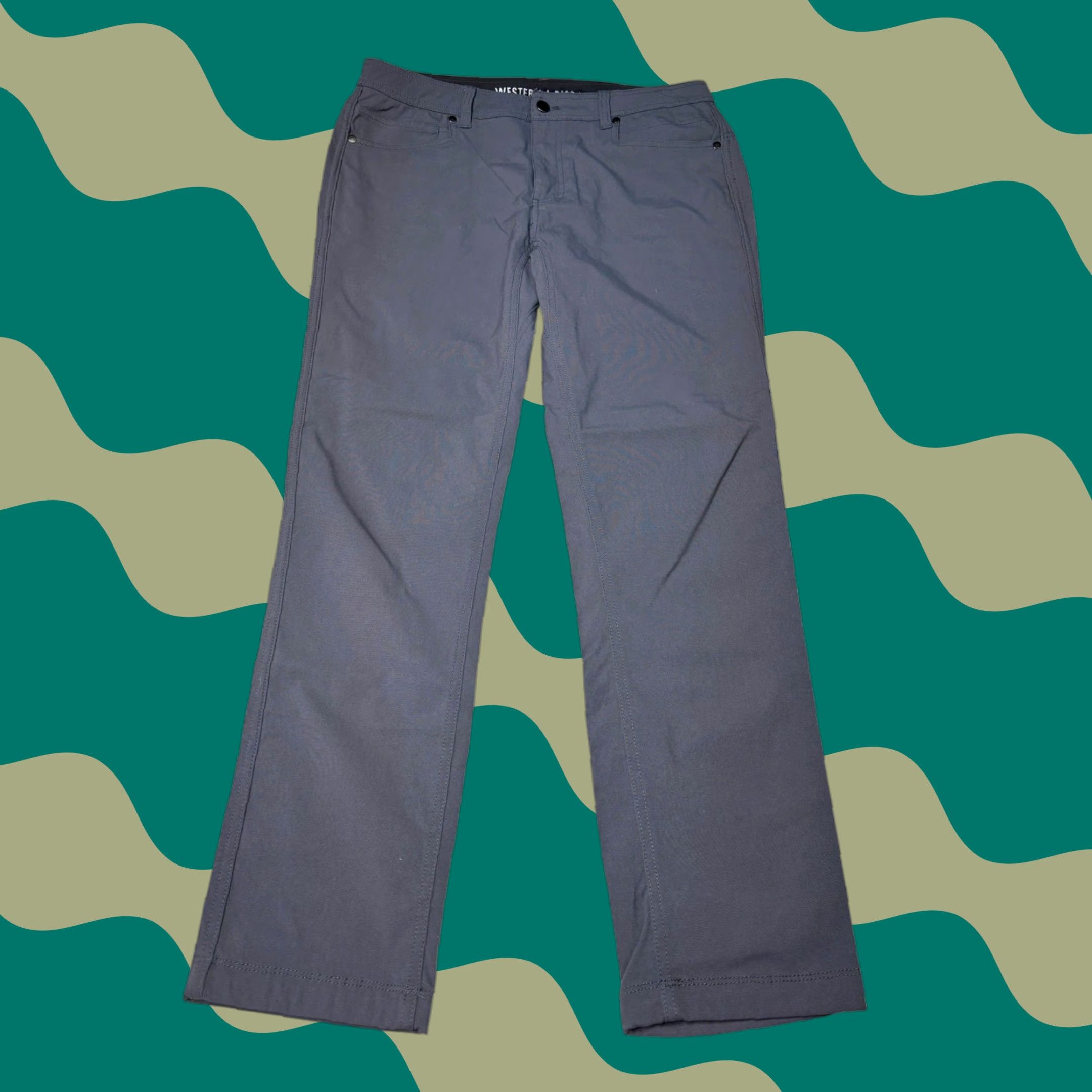 Vintage Western Rise AT Slim Rivet Pants Slim Pant 33 Regular Blue Gray Nylon Spandex Water Resistant 5-Pocket Men Pants Size US 33 - 1 Thumbnail