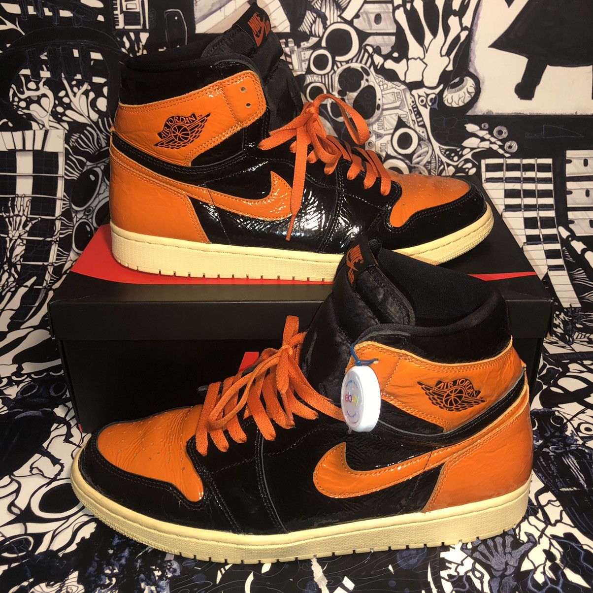 image of Jordan Nike Air Jordan 1 Retro High OG Shattered Backboard 3.0 Shoes in Black Orange (Size 13)