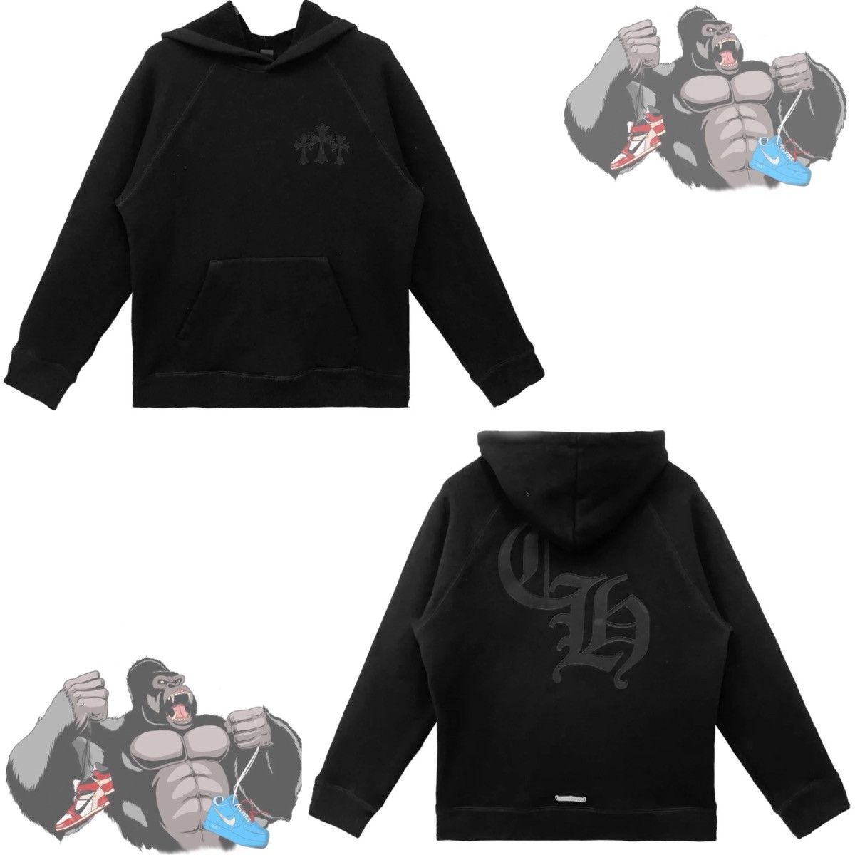 パーカー・フーディ Chrome Hearts CH Logo Cemetery Triple Cross Hoodie Chrome Hearts Triple Cross CH Logo Embroidered Hoodie