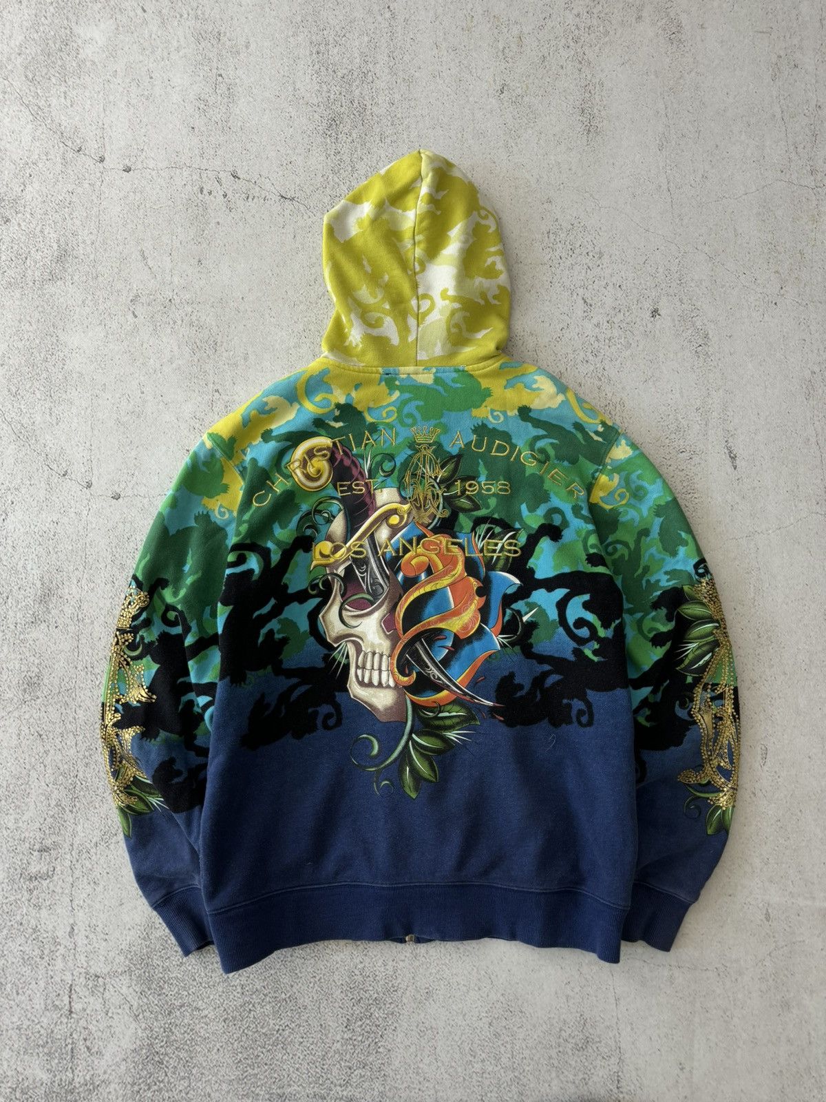 Christian Audigier × Ed Hardy × Vintage Christian Audigier Ed Hardy Style Vintage Skull Zip Hoodie Size US S / EU 44-46 / 1 - 11 Thumbnail