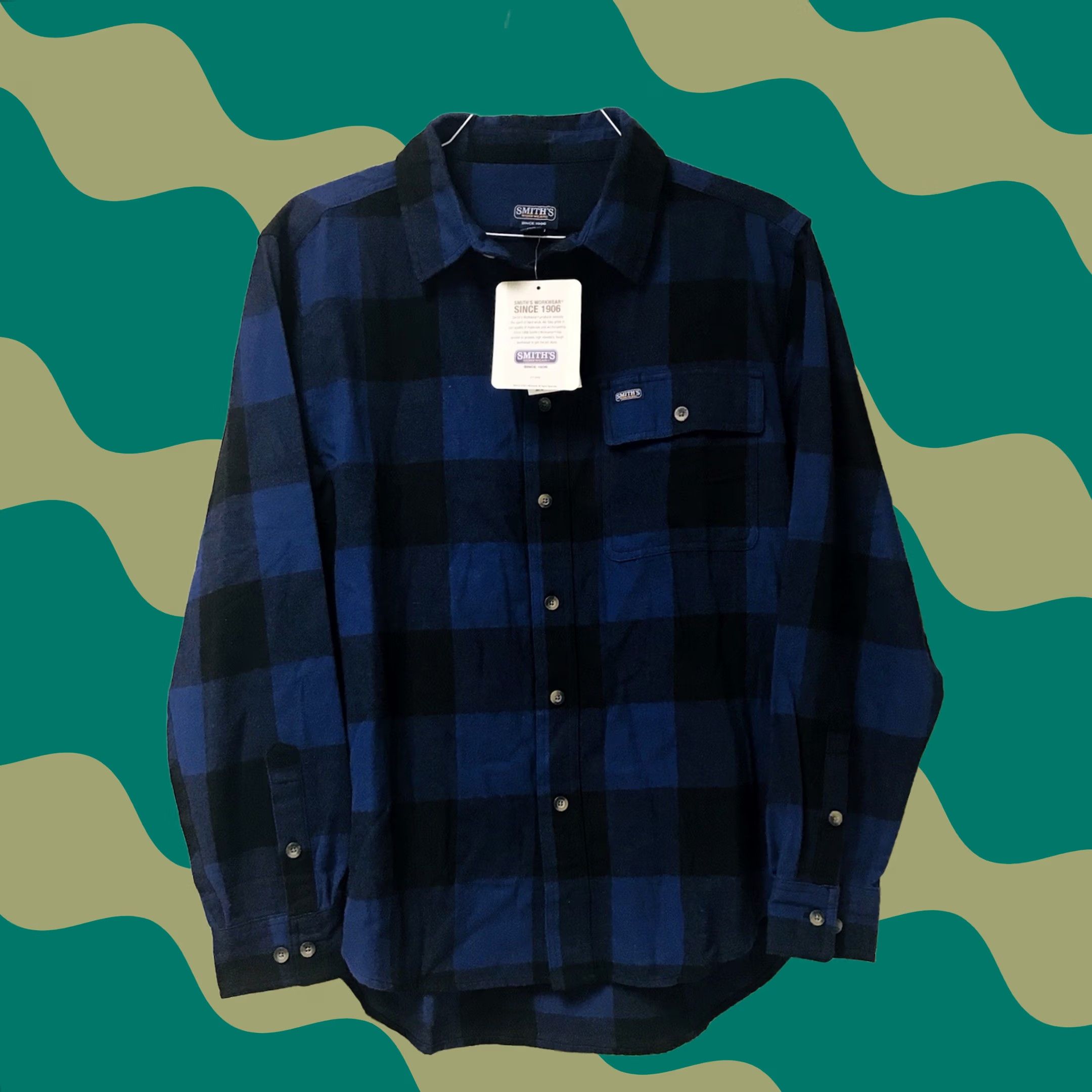 Vintage Smith’s Workwear Men Blue/Black Easy Fit Flannel Shirt L Long Sleeve Button-Up Plaid (Cotton Blend) Size US L / EU 52-54 / 3 - 1 Thumbnail