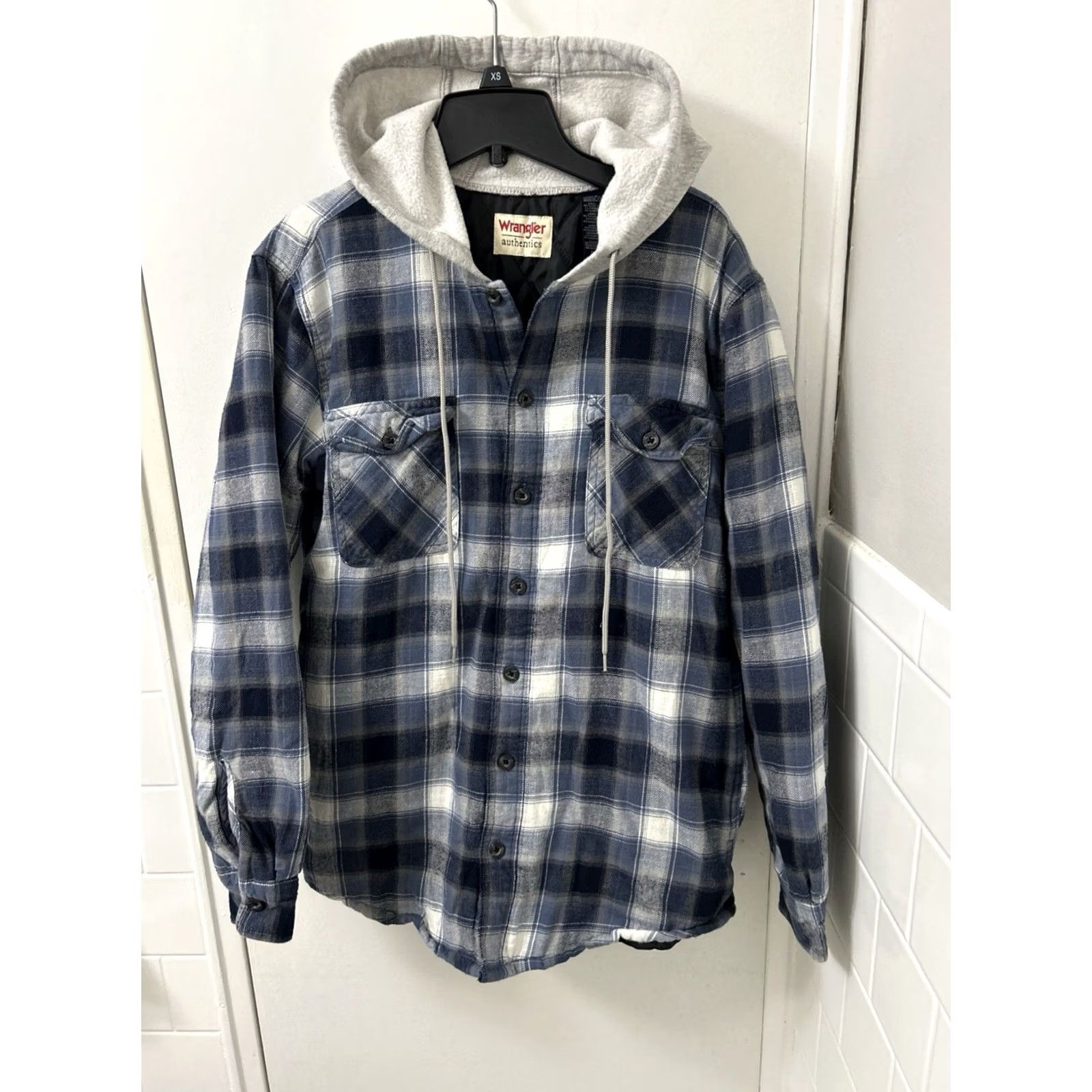 Wrangler Wrangler Authentics Shirt Jacket Mens S Blue Plaid Flannel Hooded Quilted Lined 3-in-1 Jacket Size US S / EU 44-46 / 1 - 2 Thumbnail