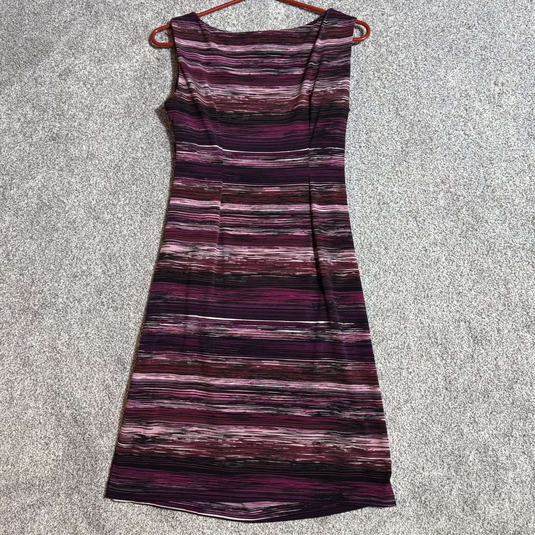 Vintage Connected Dress Womens 4P Petite Chic Evening Wear Striped Draped Party Mini Sheath Sleeveless Round Neck Purple Polyester Spandex Woman Size S / US 4 / IT 40 - 6 Thumbnail