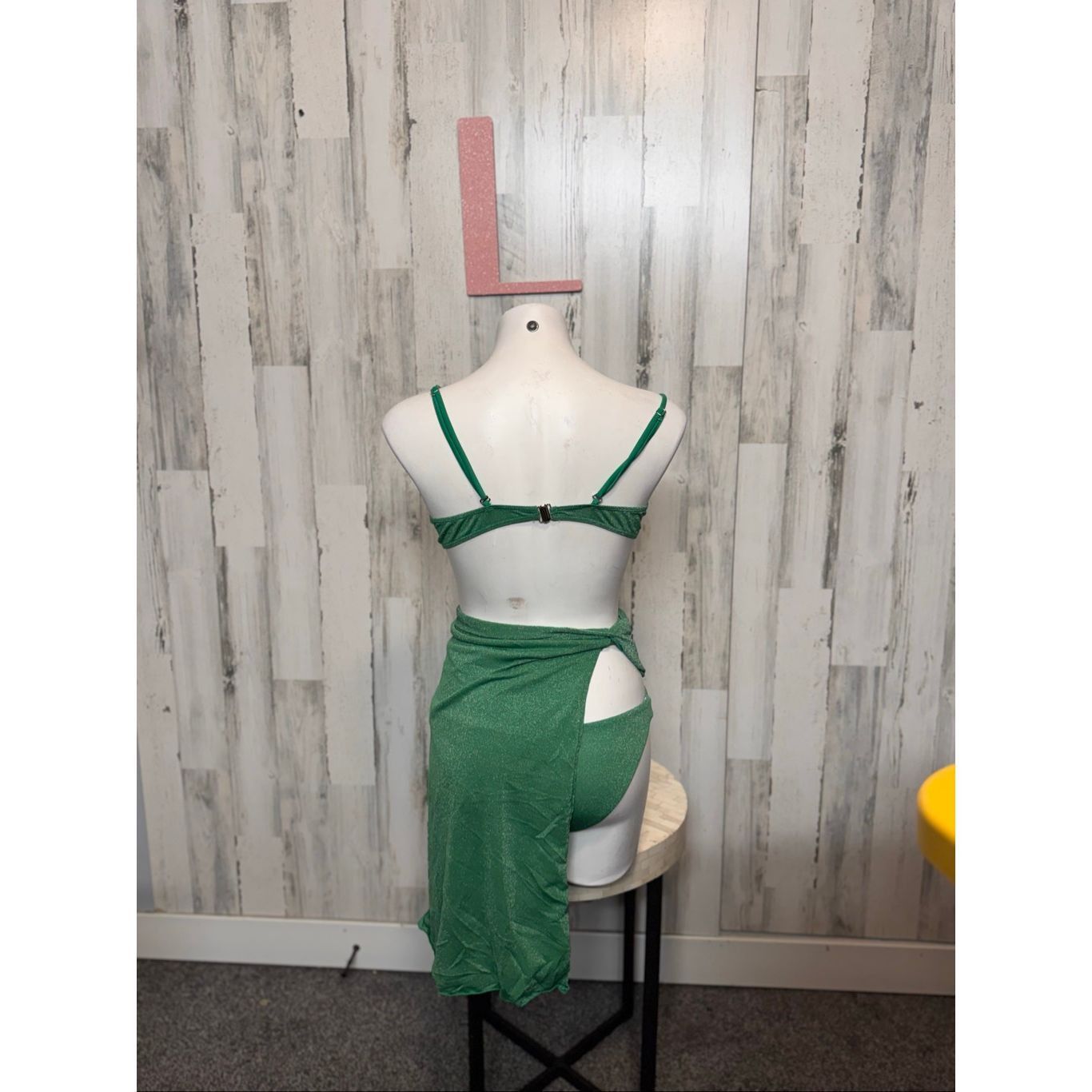 Other Green Sparkle 3-Piece Bikini Set Women’s Size L | Ruched Top + Bottoms + Sarong Cover Up Swimwear Size ONE SIZE - 7 Thumbnail