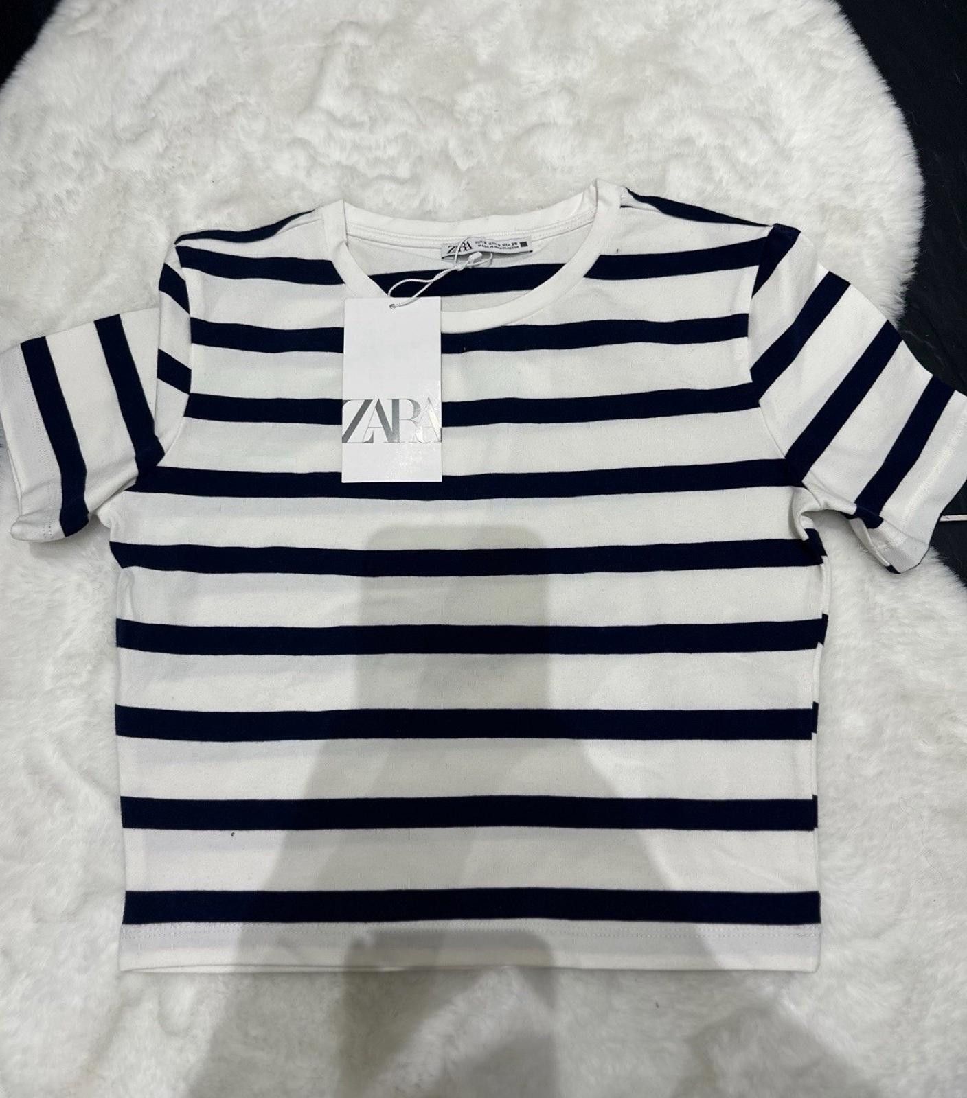 Zara ZARA White Cotton Stipe Short Sleeve Stretchy Top Size S / US 4 / IT 40 - 1 Preview