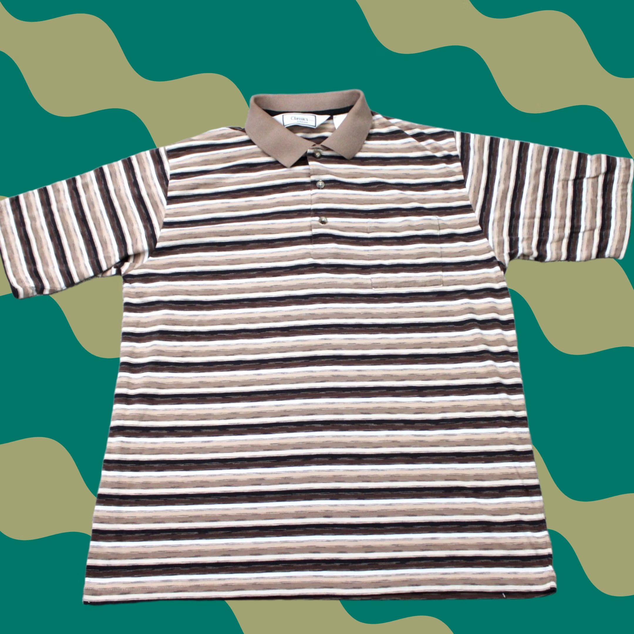 Vintage VINTAGE Classics by Palmland Polo Shirt Men XL Brown/Beige Striped Short Sleeve Pullover Size US XL / EU 56 / 4 - 1 Thumbnail