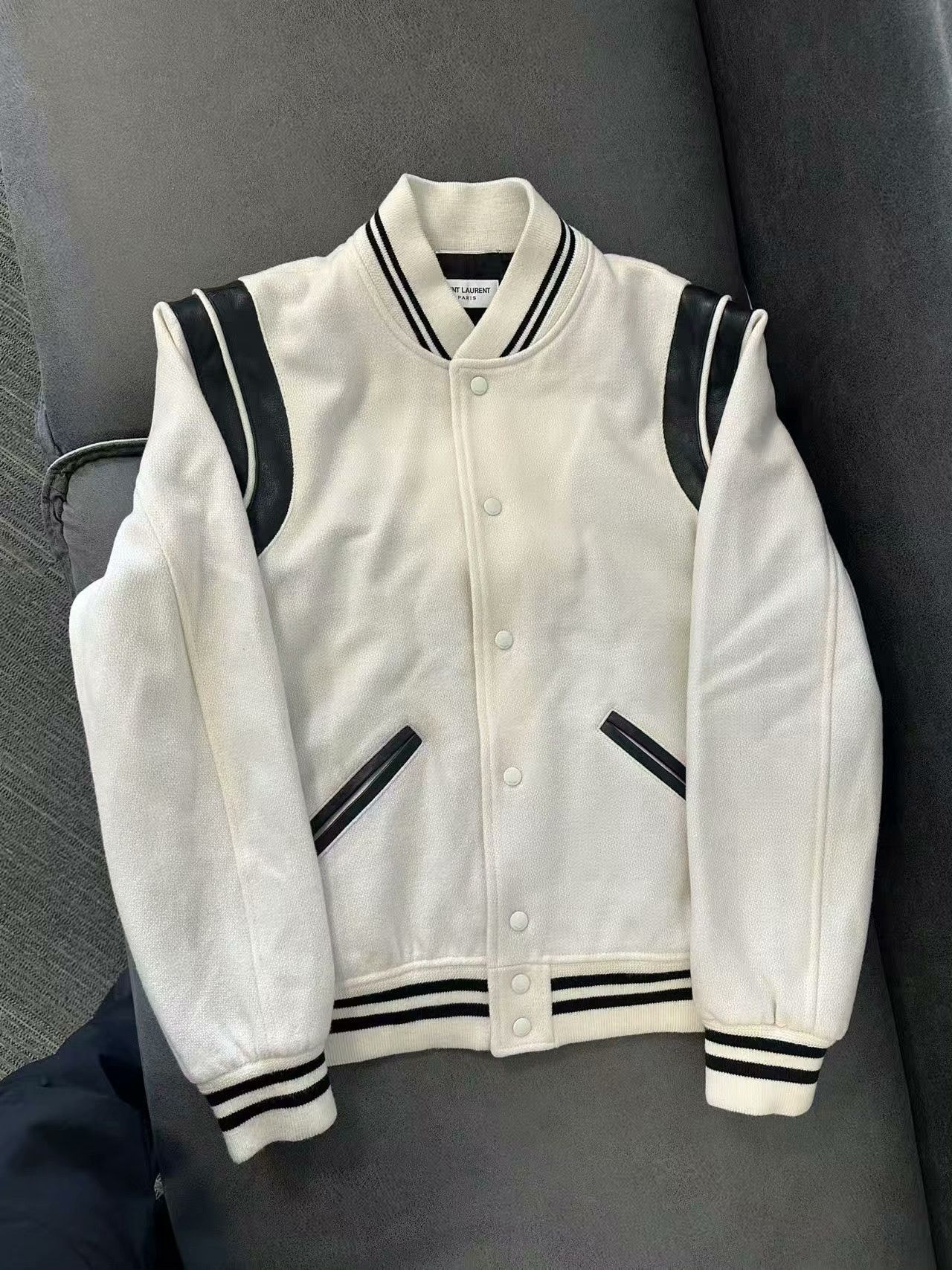 Saint Laurent Paris Saint Laurent White Wool Leather Sleeves Jacket Size US L / EU 52-54 / 3 - 1 Thumbnail