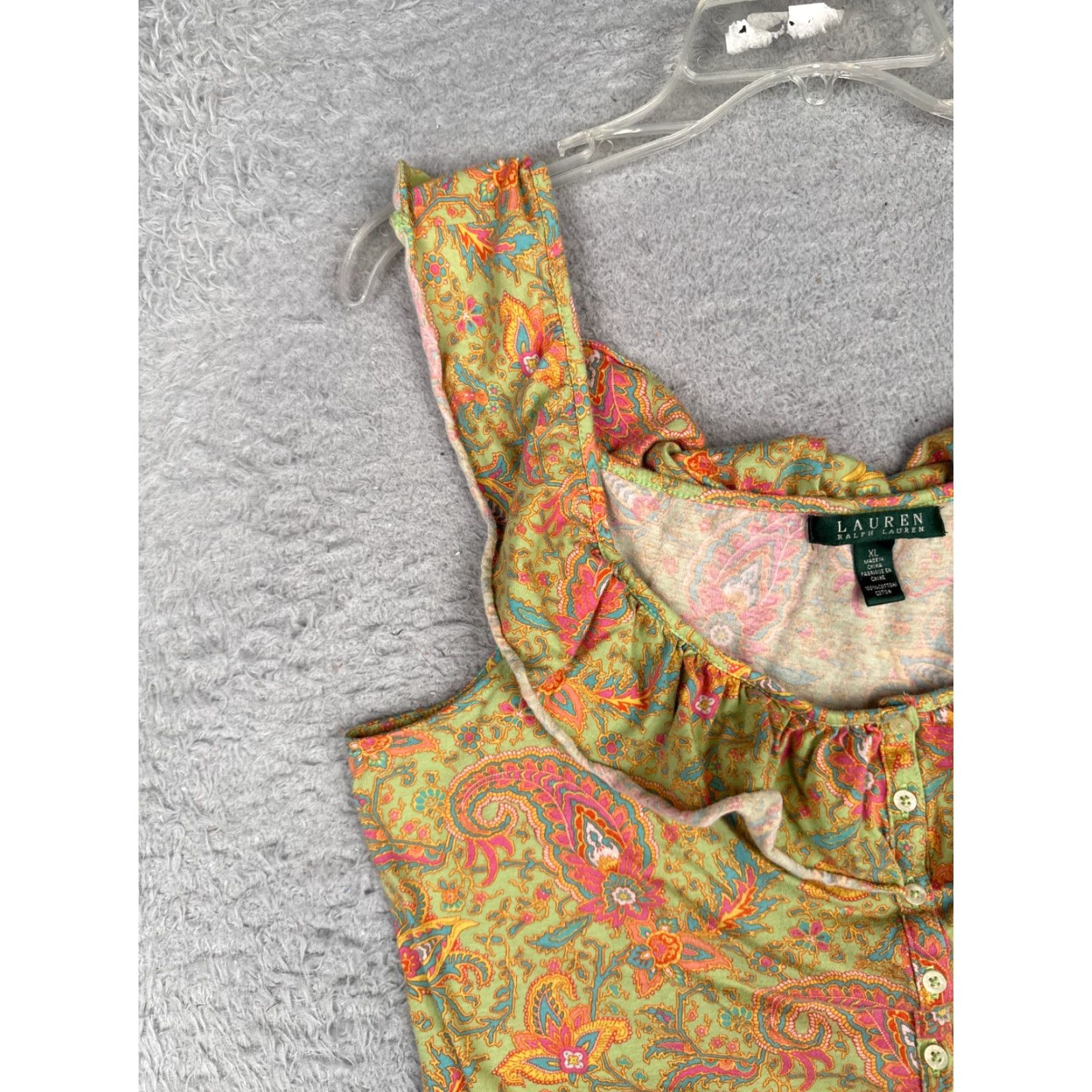 Ralph Lauren Lauren Ralph Lauren Shirt Women XL Green Paisley Henley Ruffle Tank Size XL / US 12-14 / IT 48-50 - 3 Thumbnail