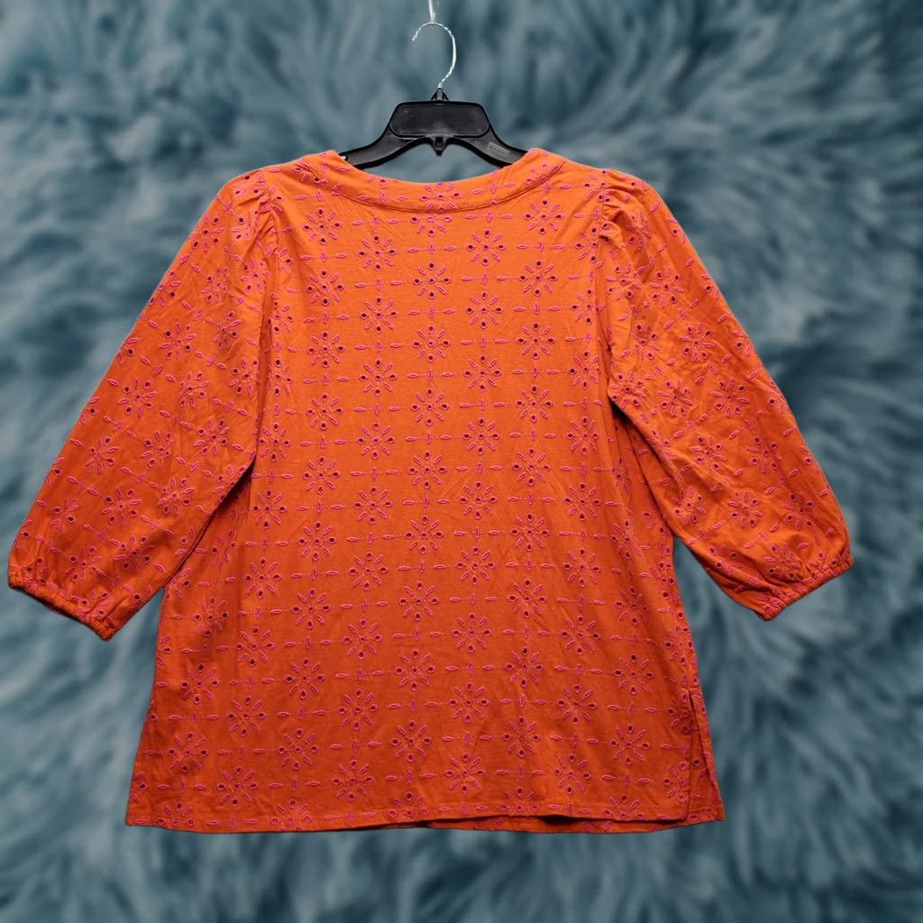 J. Jill J. Jill Tunic Top Womens Small Multicolor Embroidered Eyelet Balloon Sleeve V-Neck Shirt Size S / US 4 / IT 40 - 1 Thumbnail