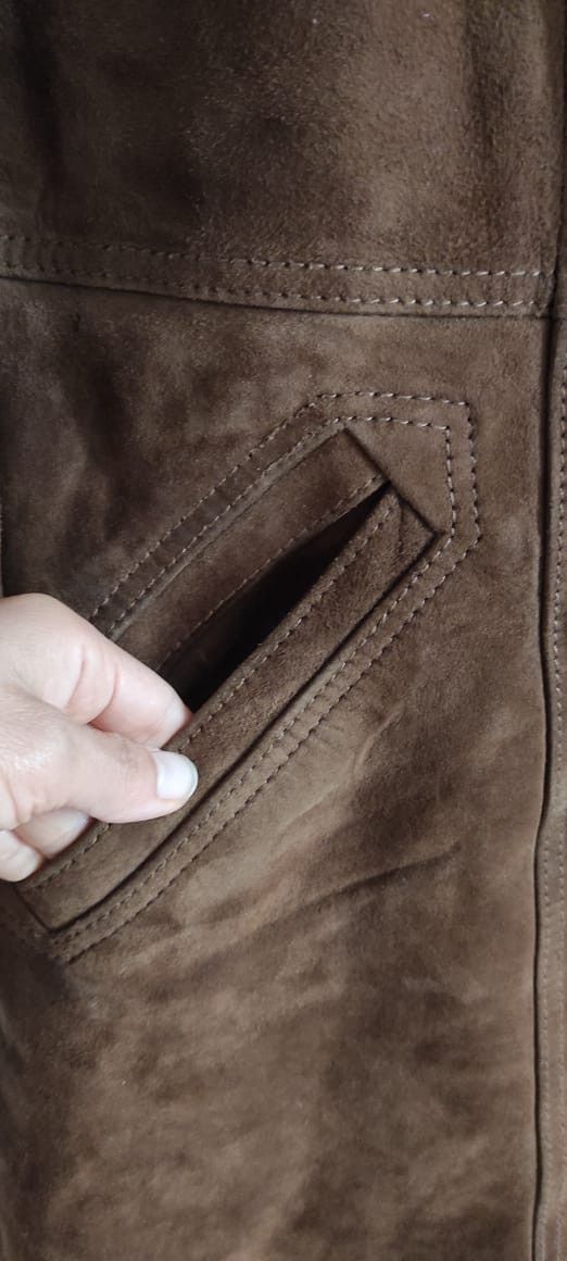 Genuine Suede Sheepskin Brown Leather Shearling Coat