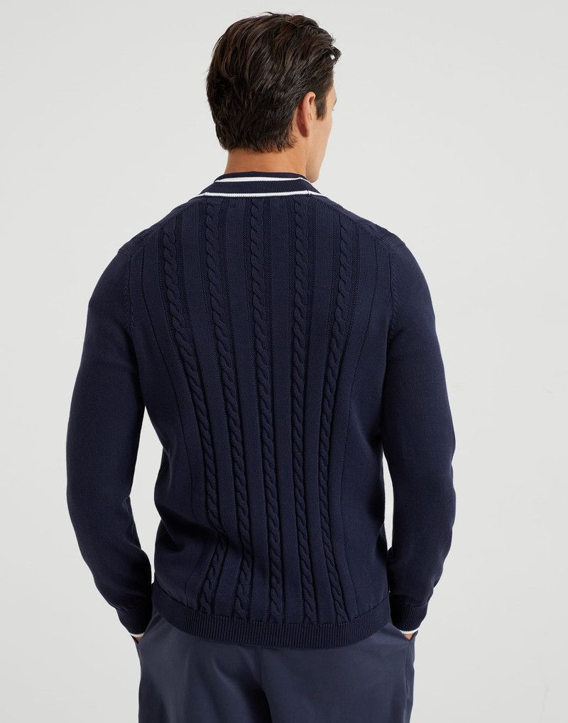 Brunello Cucinelli o1s1wg110526 Cotton Cable Knit Cardigan With Logo in Blue Size US S / EU 44-46 / 1 - 2 Thumbnail