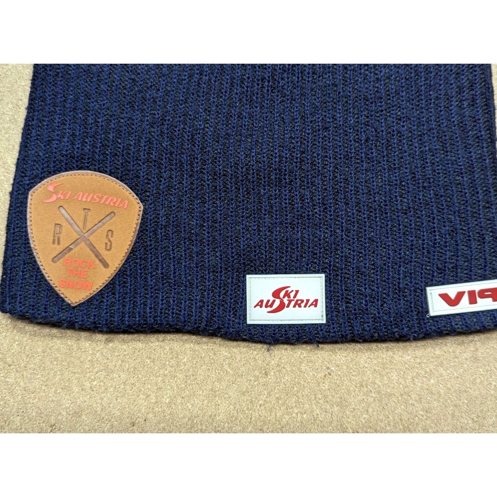 Vintage VINTAGE v19 Ski Austria Beanie Hat One Size Blue Ribbed Stretch Size ONE SIZE - 3 Thumbnail