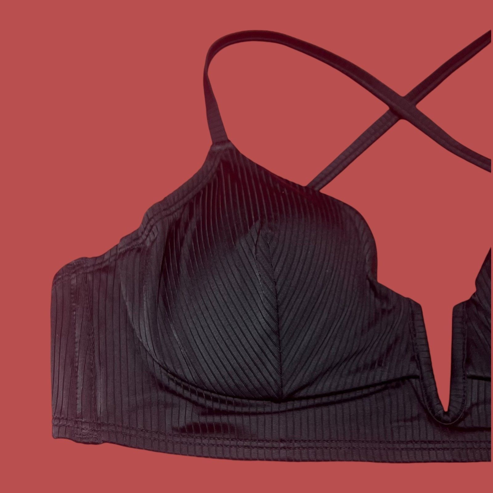 Other Shade & Shore - Women's Ribbed Longline V-Wire Bikini Top - Size ONE SIZE - 12 Thumbnail