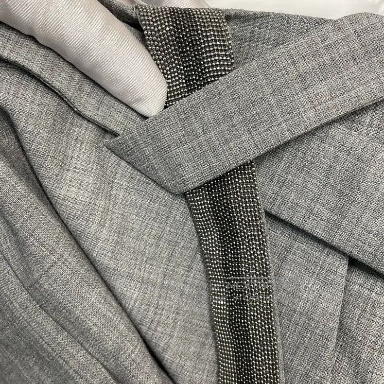 Brunello Cucinelli Brunello Cucinelli Gray Beaded New Wool Trousers Size 27" / US 4 / IT 40 - 9 Thumbnail