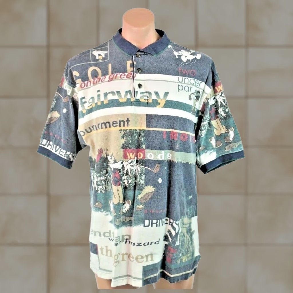 Disney VINTAGE Disney Mickey Mouse Donald Goofy All Over Print Polo Shirt XL Mens Golf Shirt Size US XL / EU 56 / 4 - 1 Thumbnail