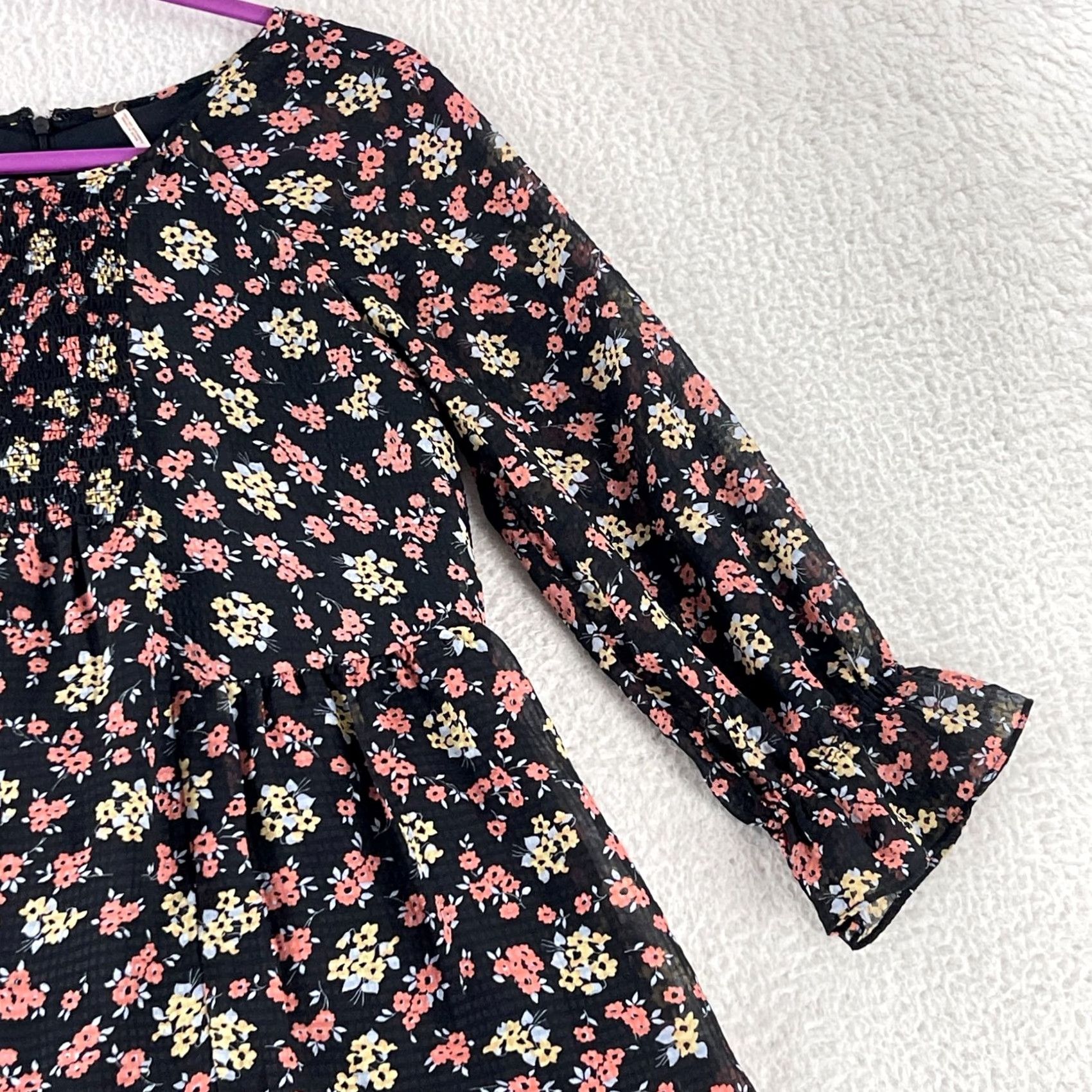 Free People Free People Molly Mini Dress Womens Size 4 Black Floral Long Sleeve Boho Crepe Regular Size S / US 4 / IT 40 - 4 Thumbnail