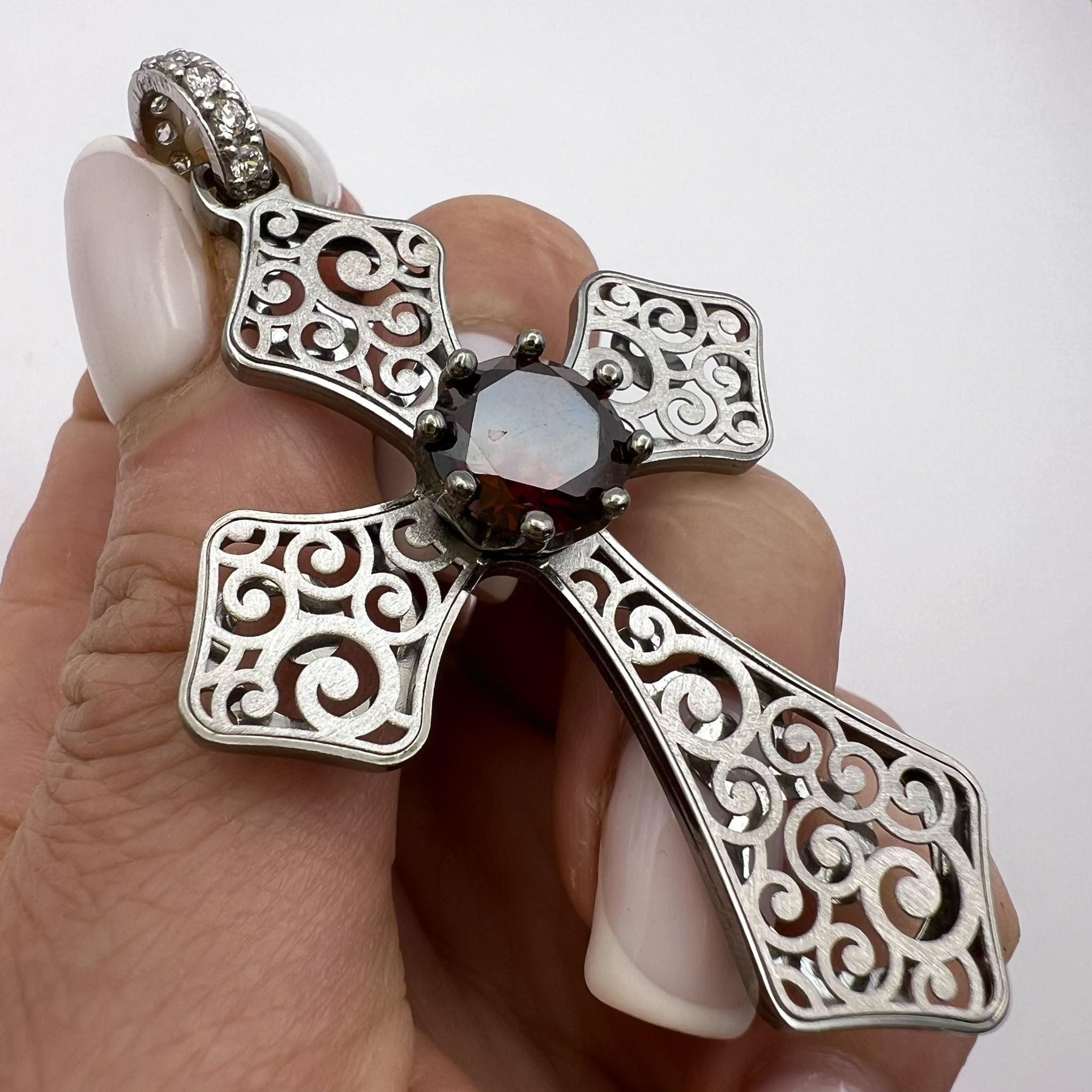 Sterling Silver × Vintage Vintage Sterling Silver 925 Cross Pendant Crystals Italy 9g Size ONE SIZE - 3 Thumbnail