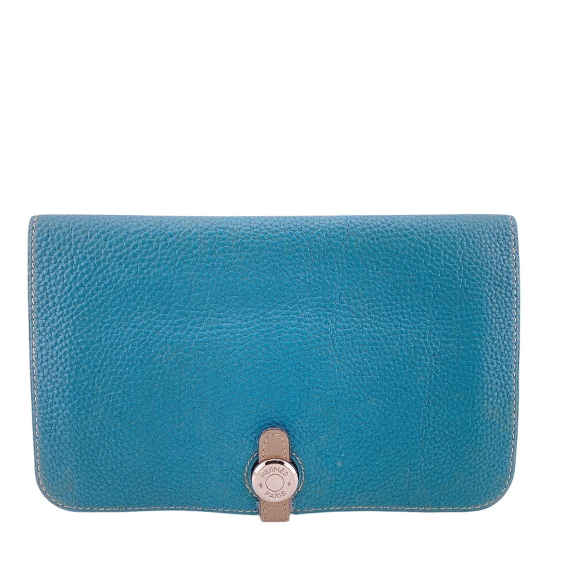 Hermes HERMES Dogon GM Long Wallet with Sellier Buttons, Blue Size ONE SIZE - 1 Thumbnail