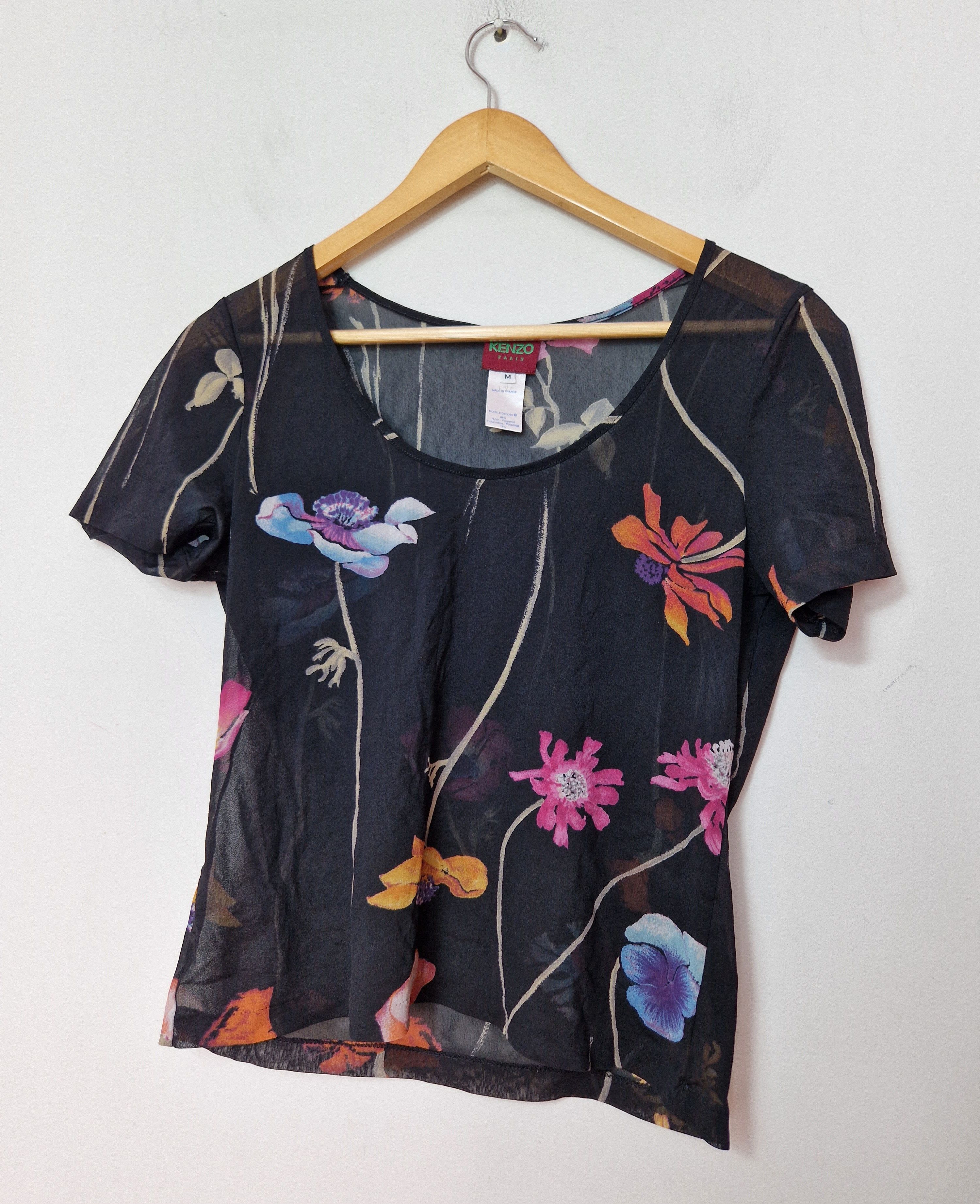 Kenzo × Vintage Kenzo floral transparent mesh top gaultier y2k avant garde Size M / US 6-8 / IT 42-44 - 5 Thumbnail