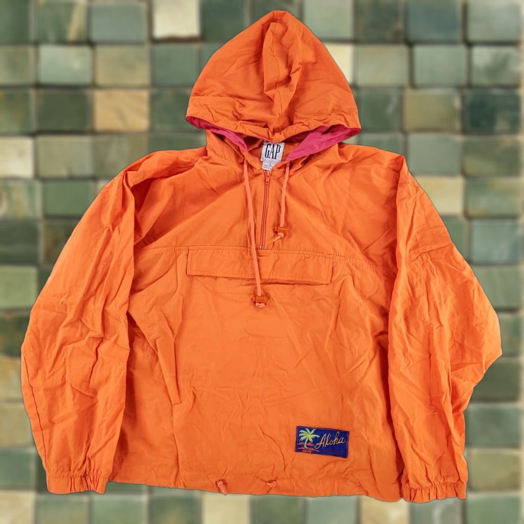 Gap Gap Anorak Windbreaker Jacket Hooded Orange L Mens Long Sleeve Pullover Nylon Orange Aloha Windbreaker Jacket Mens L Size US L / EU 52-54 / 3 - 1 Thumbnail