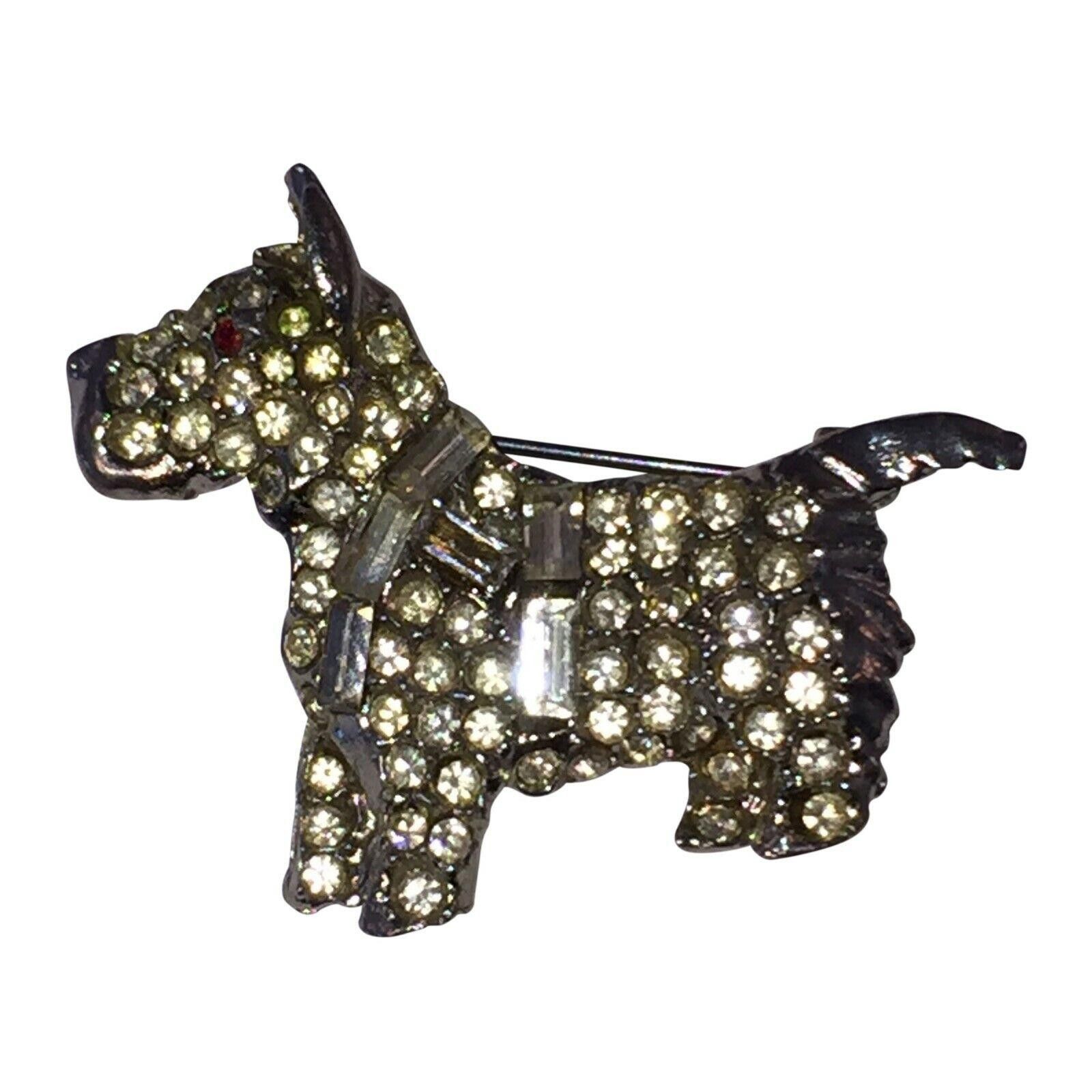 Designer Vintage Terrier Rhinestone Baguette Pin Brooch Size ONE SIZE - 2 Thumbnail
