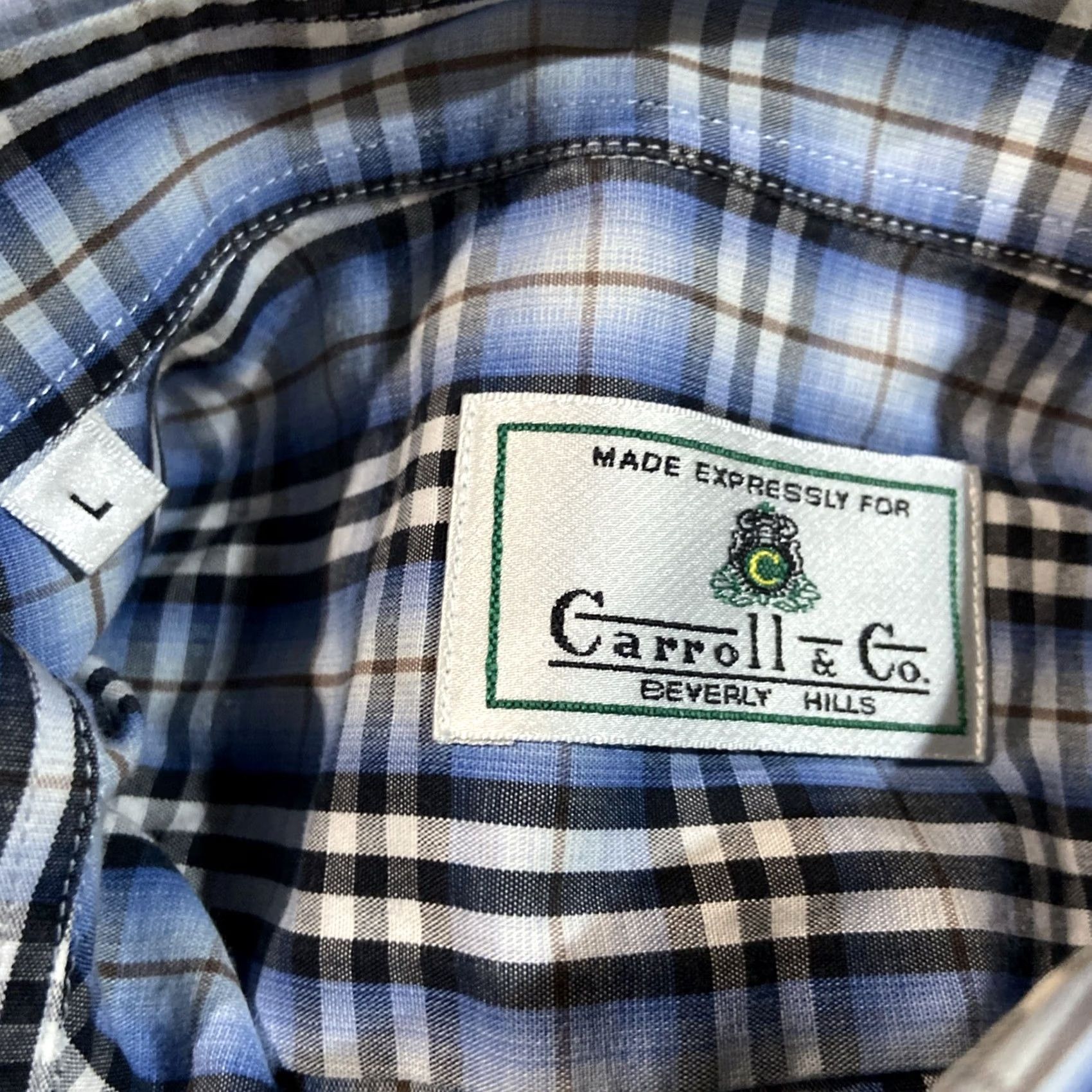 Vintage VINTAGE Carroll & Co. Beverly Hills Dress Shirt Mens Cotton Plaid XL Blue Button-Up Long Sleeve M en Regular Size 46R - 2 Thumbnail