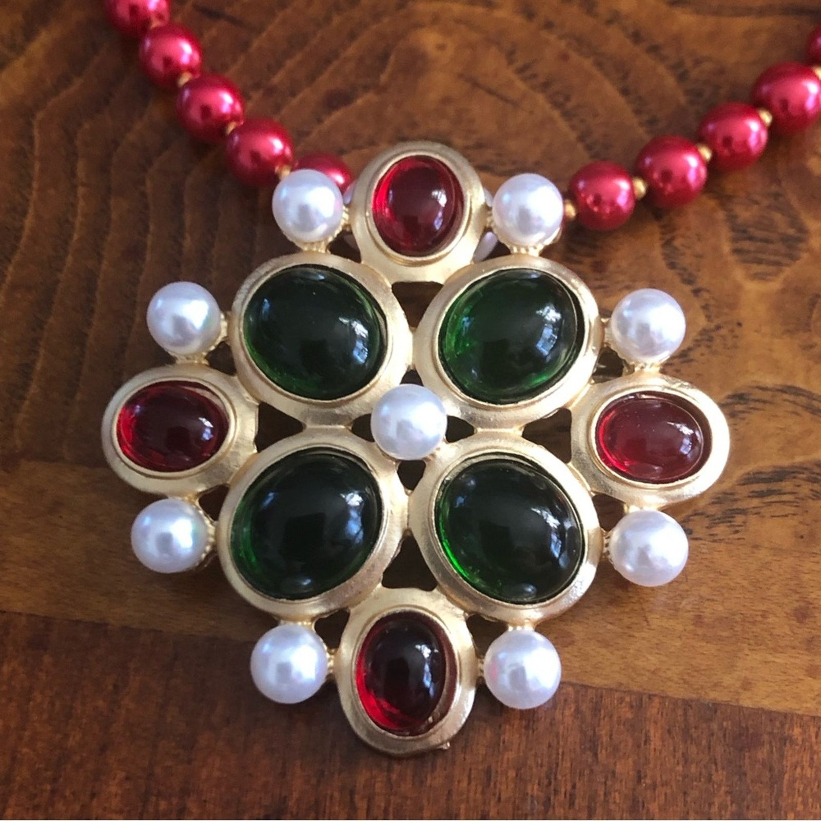 Handmade Handcrafted repurpose cabochon glass stone Pearl necklace Size ONE SIZE - 11 Thumbnail