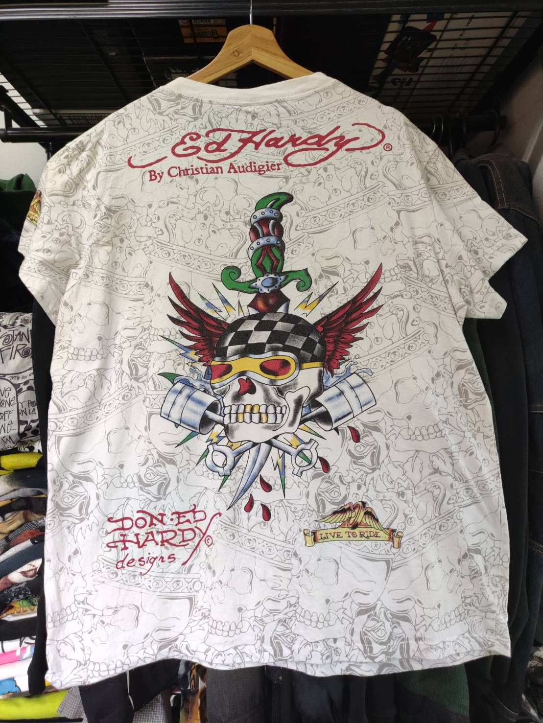 Affliction Ed Hardy All Over Print & Rhinestone T-Shirt Size US XXL / EU 58 / 5 - 2 Thumbnail