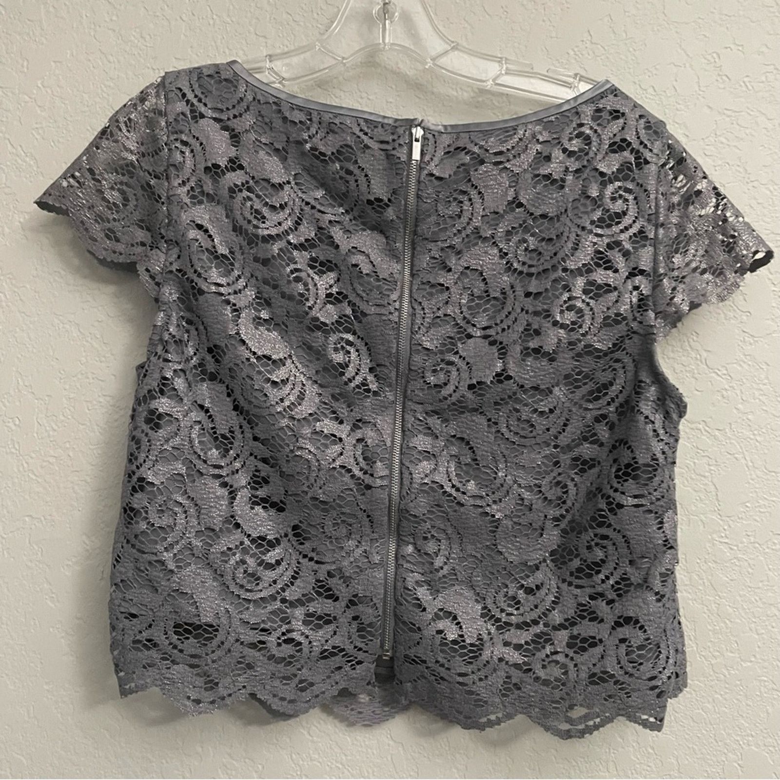 White House Black Market White House Black Market Silver Taffeta Skirt 10 Lace Top 12 Size L / US 10 / IT 46 - 6 Thumbnail