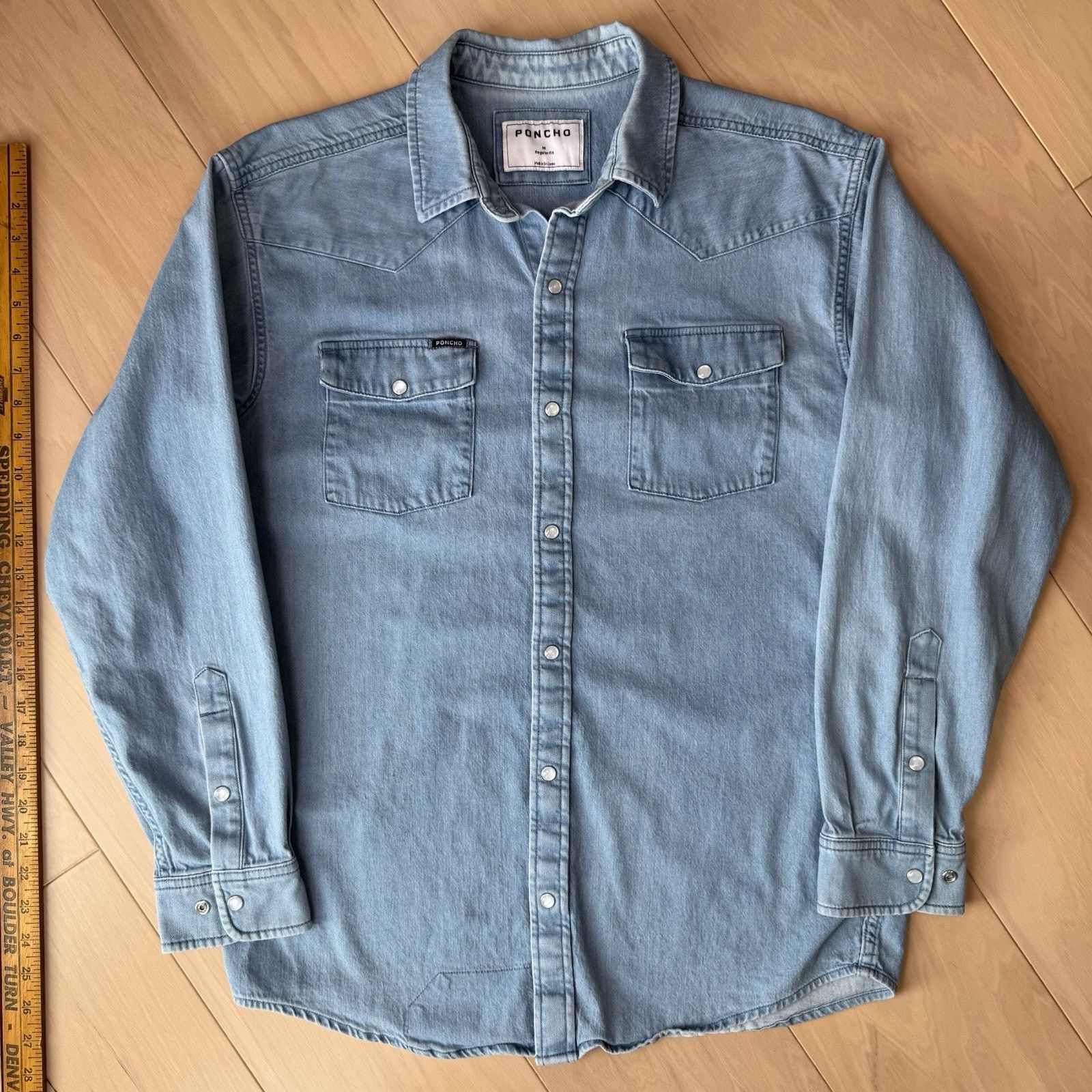 Other Poncho Pearl Snap Denim Shirt Medium Blue Button Up Workwear Size US M / EU 48-50 / 2 - 3 Thumbnail
