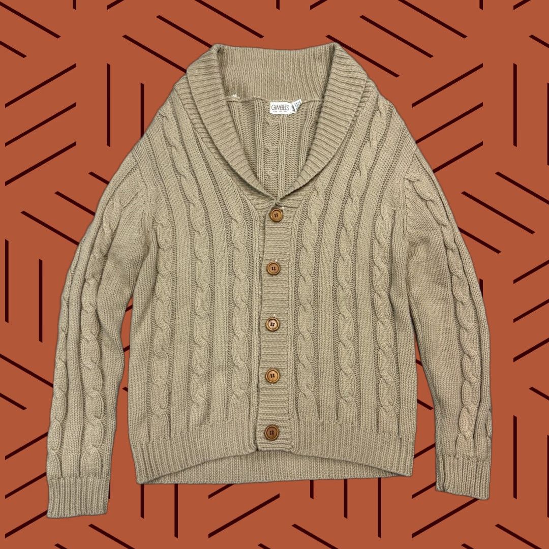Vintage VINTAGE 60s 70s GIMBELS Men's Cable Knit Sweater L/XL Long Sleeve Casual Tan Preppy Thick Size US L / EU 52-54 / 3 - 1 Thumbnail