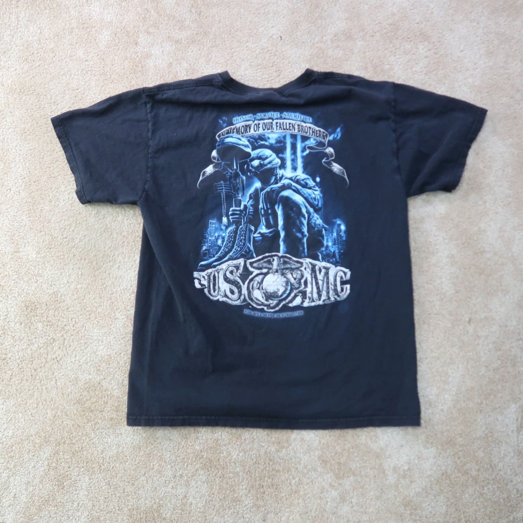 Fruit Of The Loom USMC Short Sleeve T Shirt Men’s Large Black Graphic Print Crew Neck Cotton Blend - Fruit of the Loom, Men’s Shirt Size US L / EU 52-54 / 3 - 2 Thumbnail